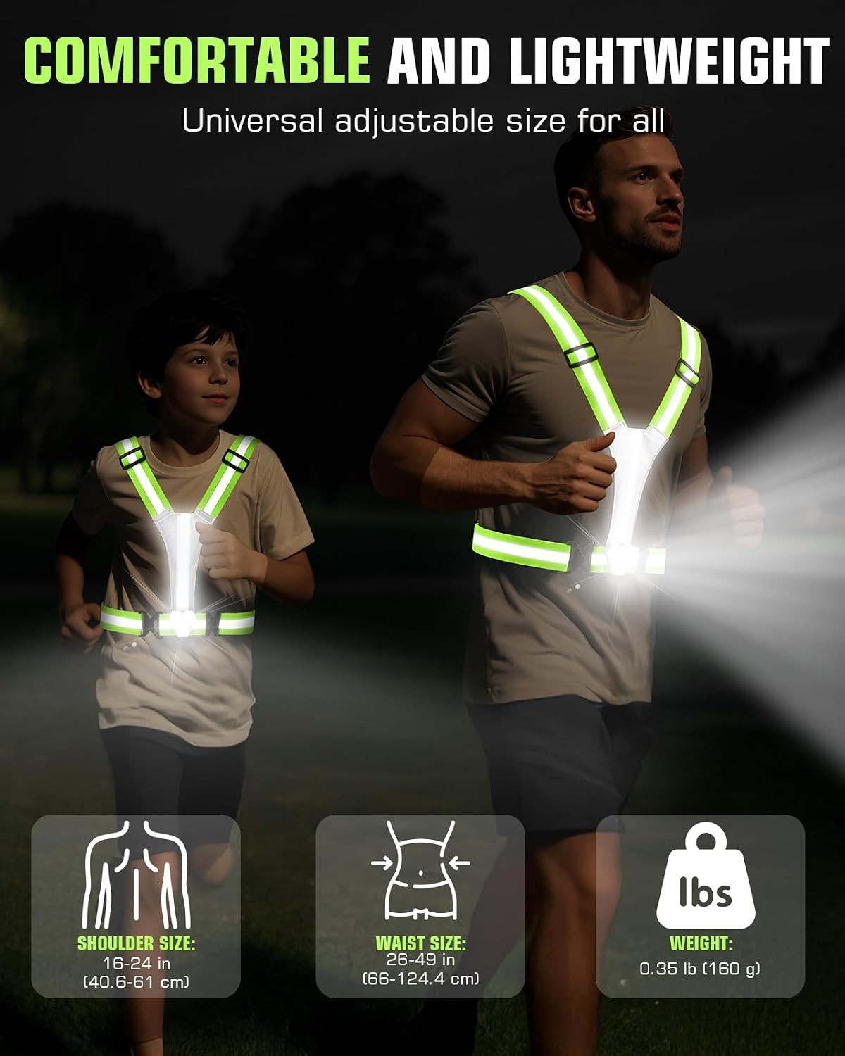 LED Reflective Vest with Light Green Chest 500LM High Visibility Safety Jacket