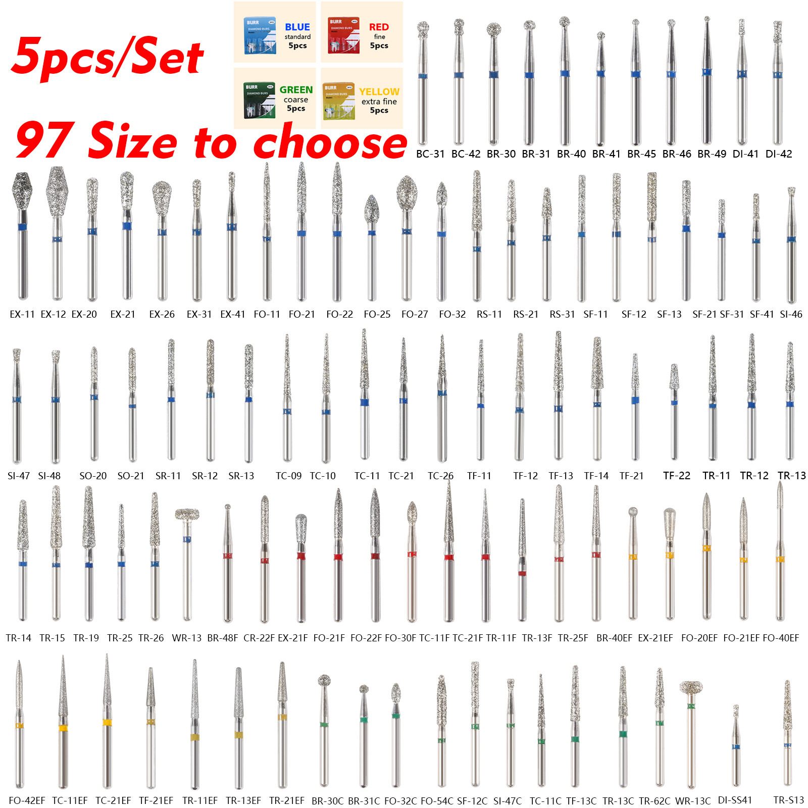 100pcs SANDENT Dental Diamond Burs For High Speed Handpiece Friction Grip 1.6mm