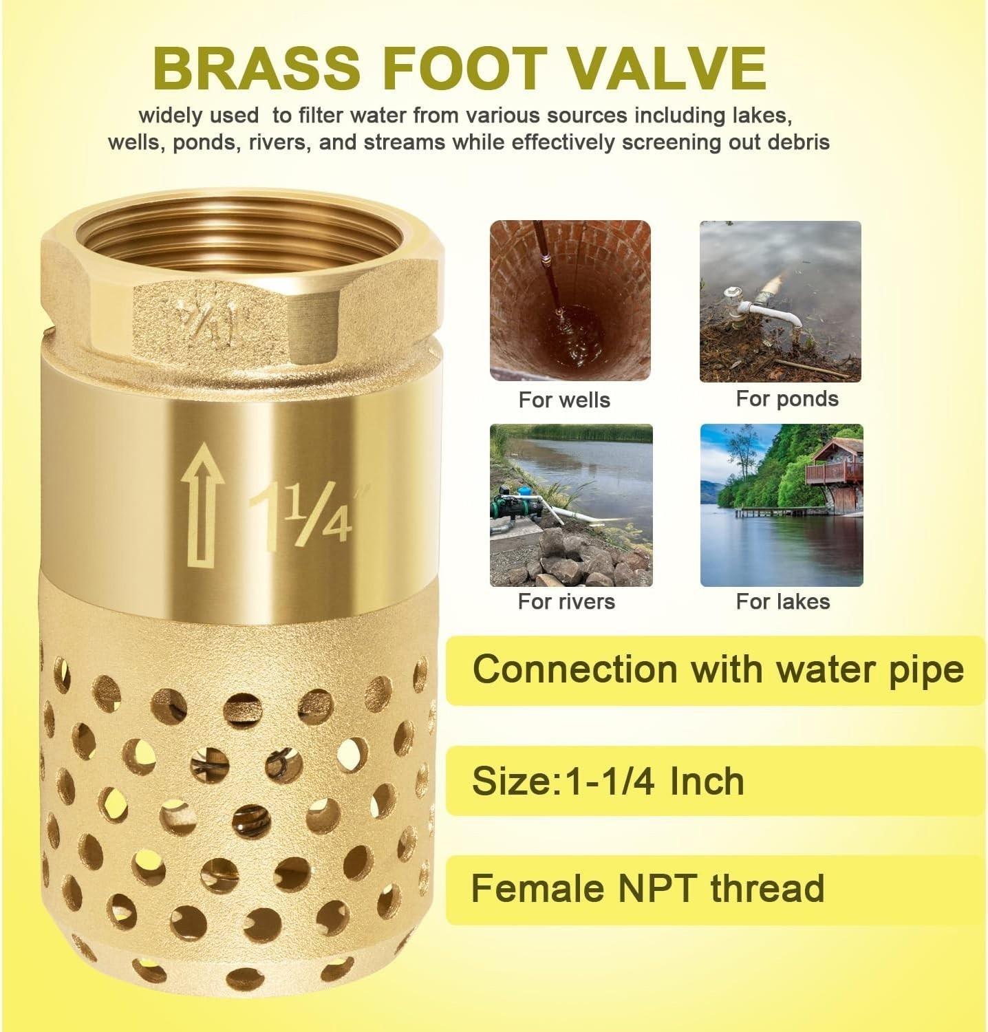 1-1/4″ Female NPT Foot Valve, Strainer w 0.18″ Dia Filter Holes Fit Well Pump