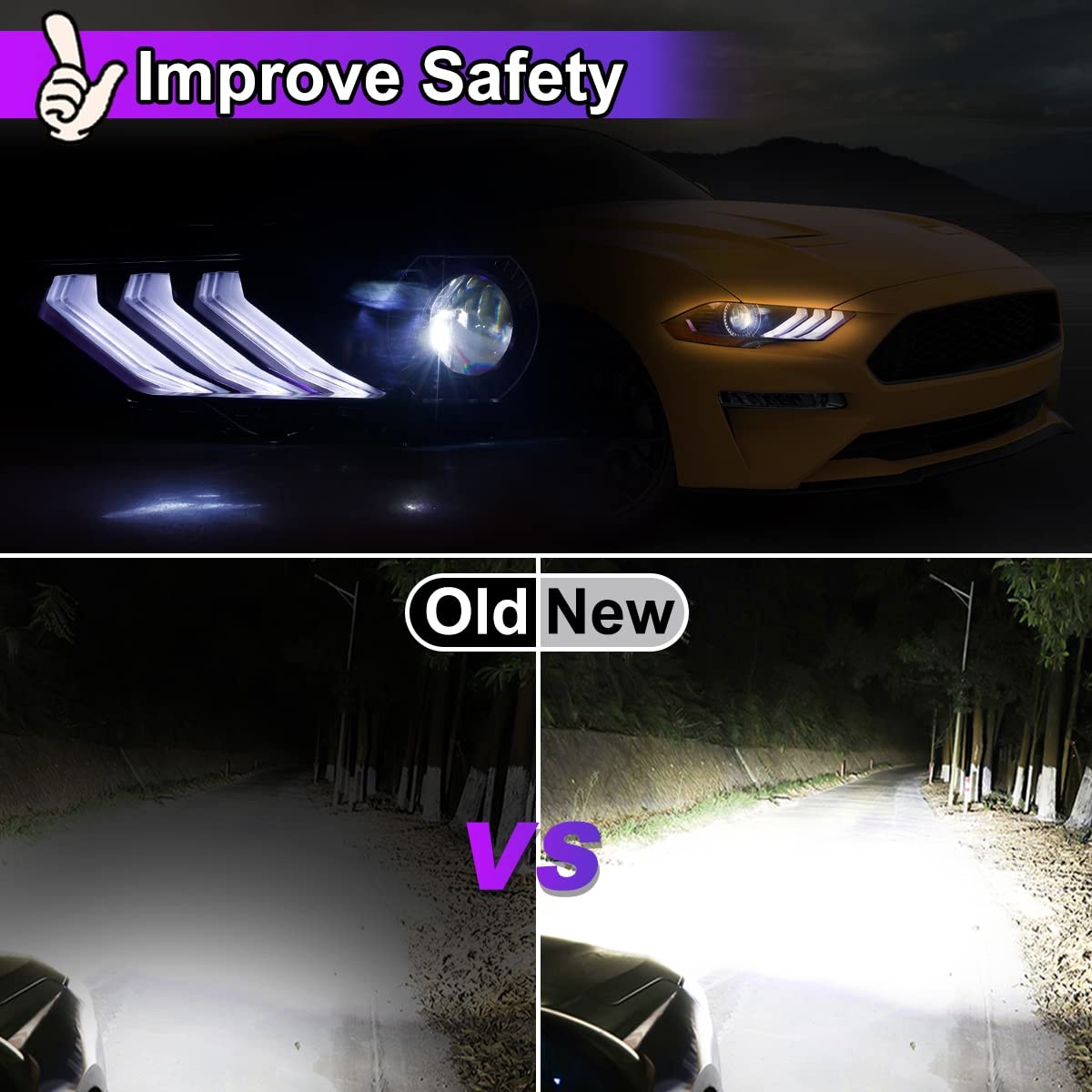 Ford Mustang 2018-2023 LED Projector Headlamps DRL Turn Signal Hi/Lo Blue-Purple