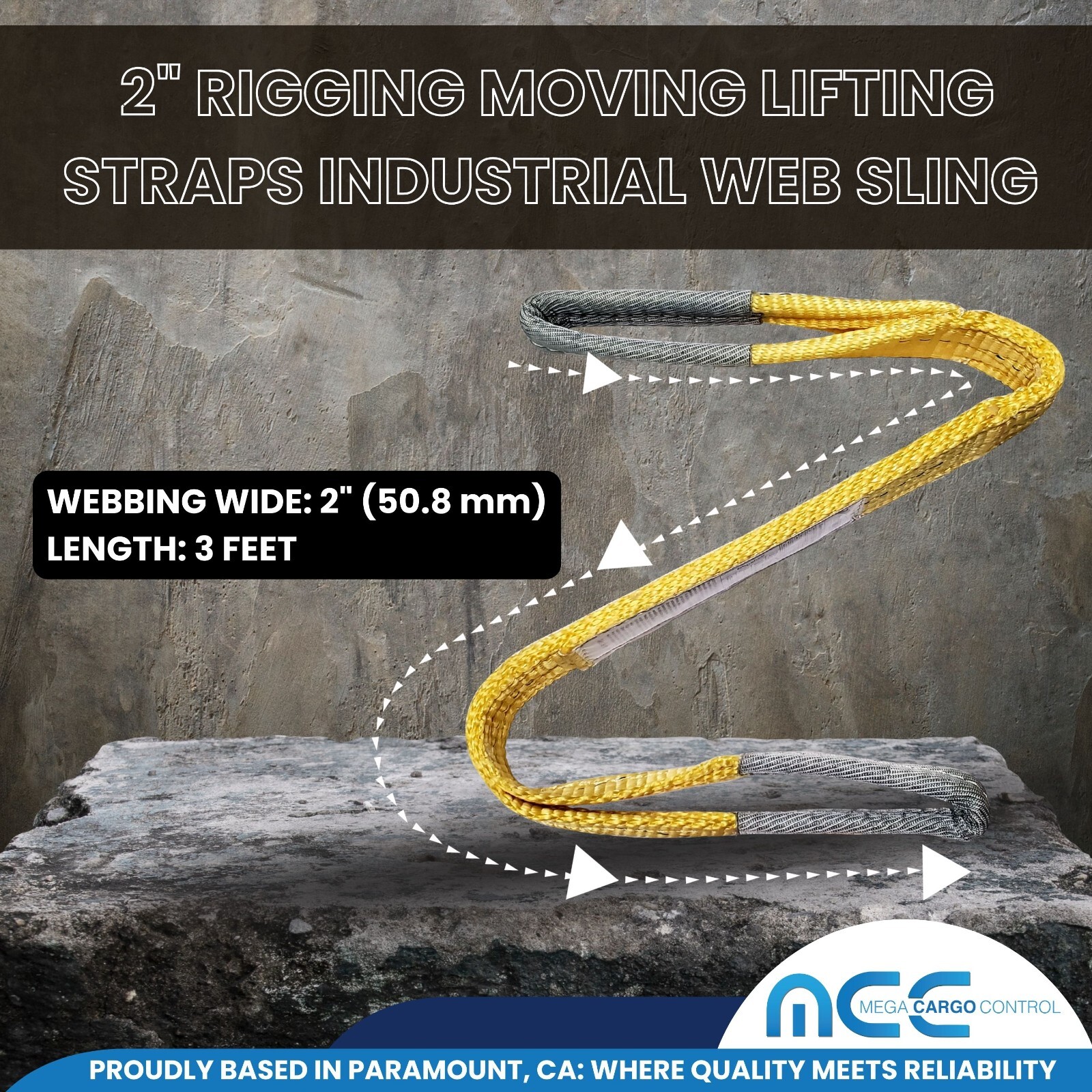 2″ x 3 /6 / 9ft 2 Ply Polyester Flat Eye Lifting Sling Strap Web Sling 6200 lbs