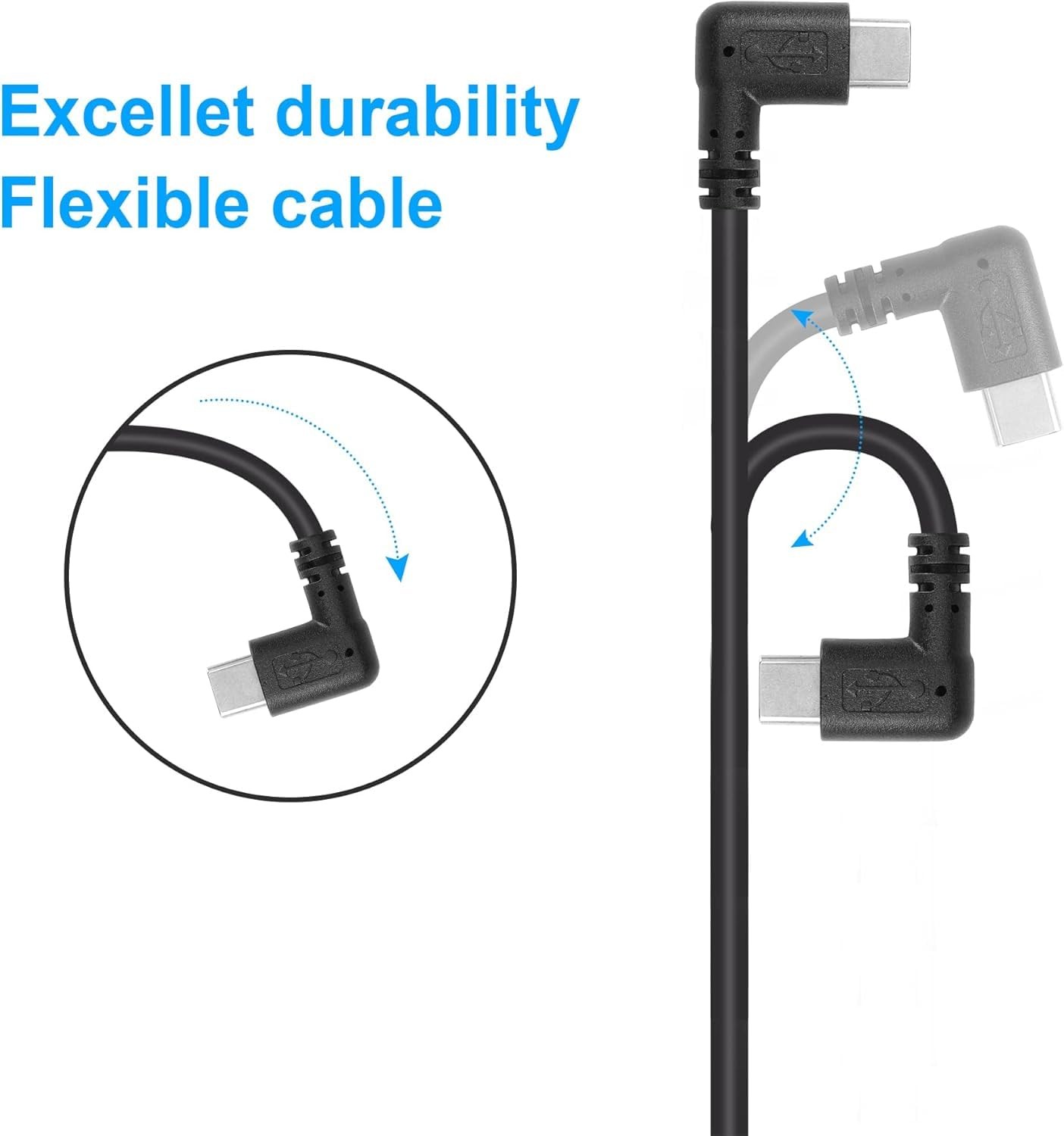 GINTOOYUN USB C Extension Cable, Right Angle Male to Female, 0.3m, Black, Suppor