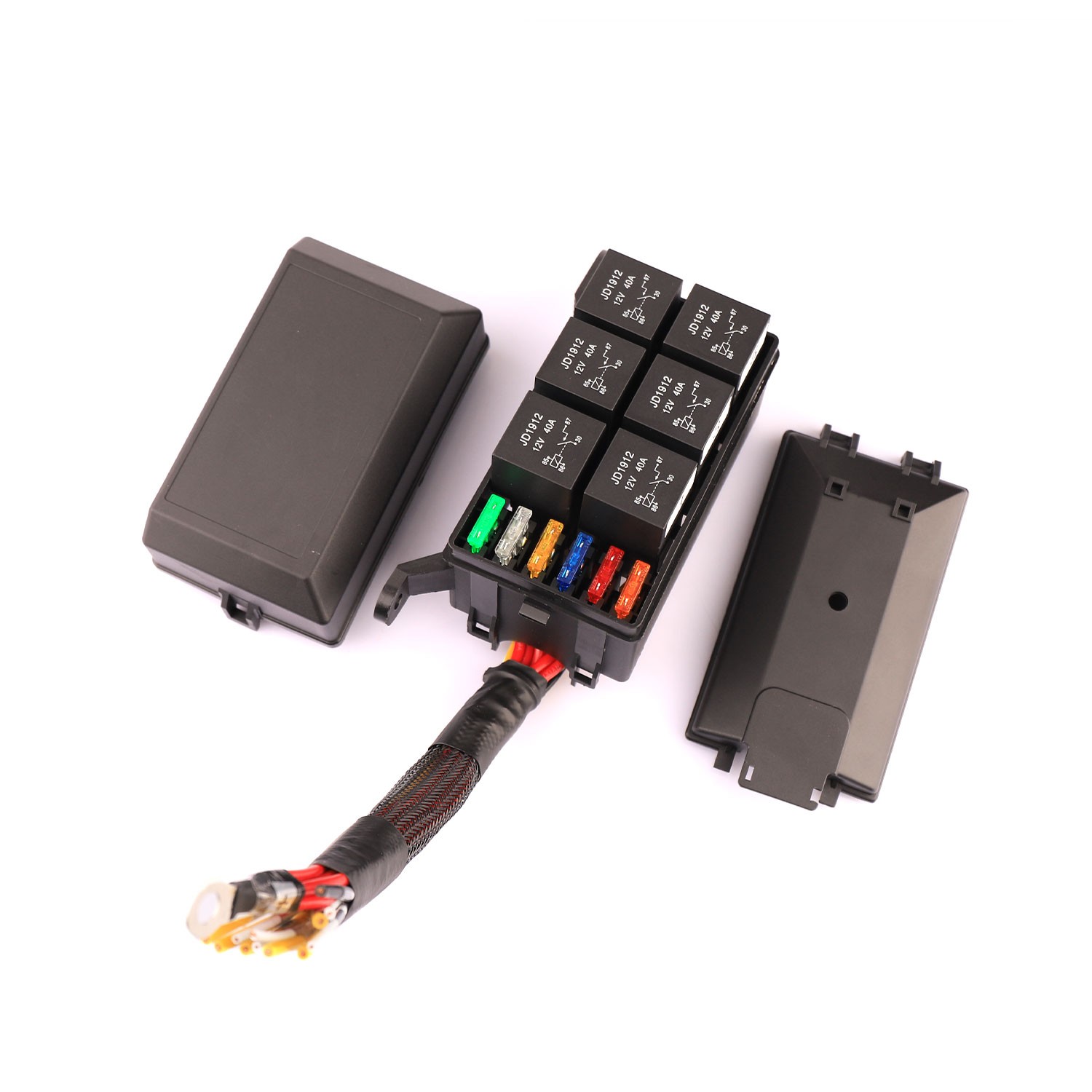 12V Automotive Relay Box, 6 Way Relay Fuse Box 12 AWG Pre-Wired Fuse Circuit Box