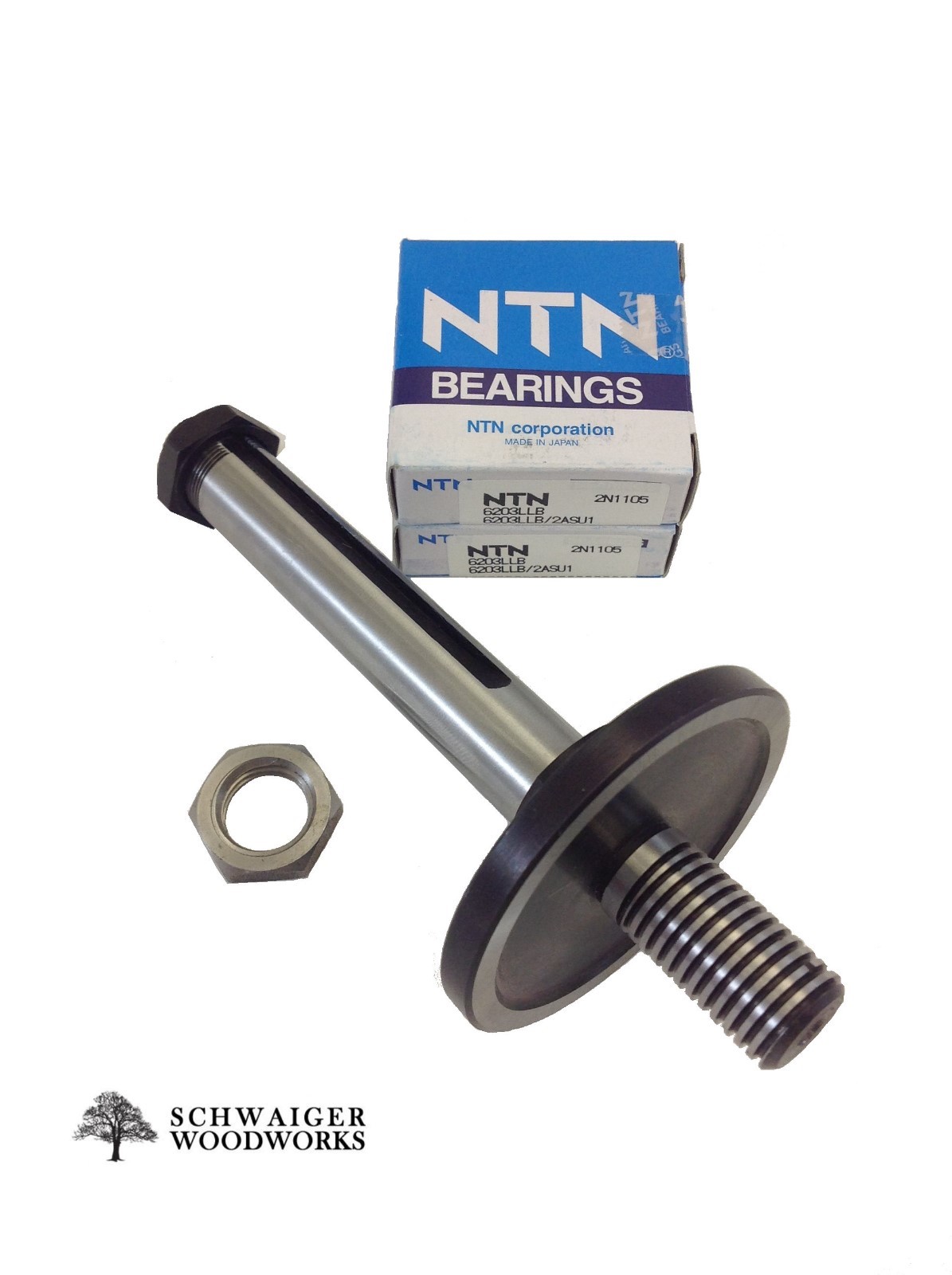 Delta LEFT Tilt Unisaw Tablesaw Arbor with Blade & Pulley Nut, 2 Bearings – NEW
