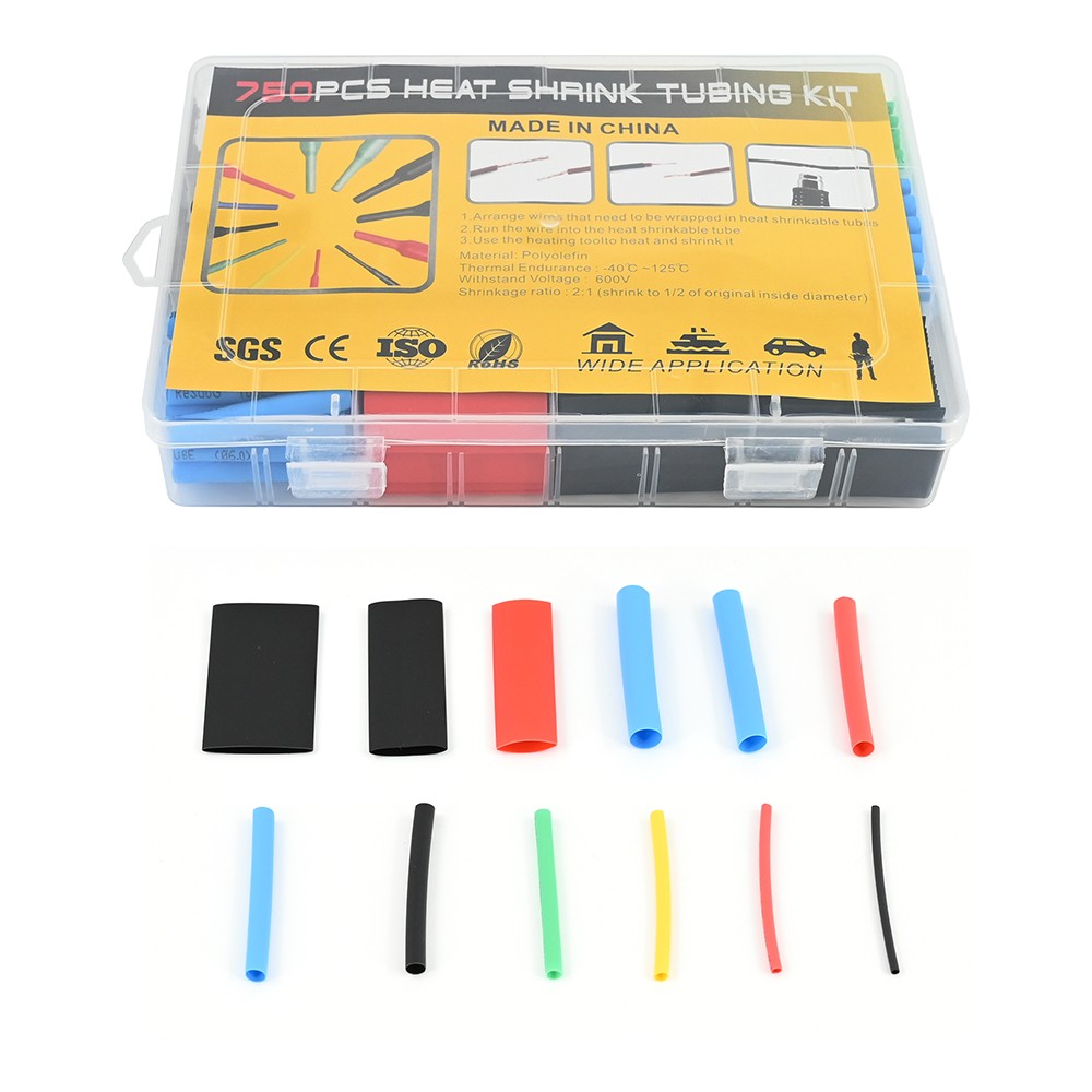 Assorted Heat Shrink Cable Wire Tubing Tube Sleeve Car Electrical Wrap 750PCS