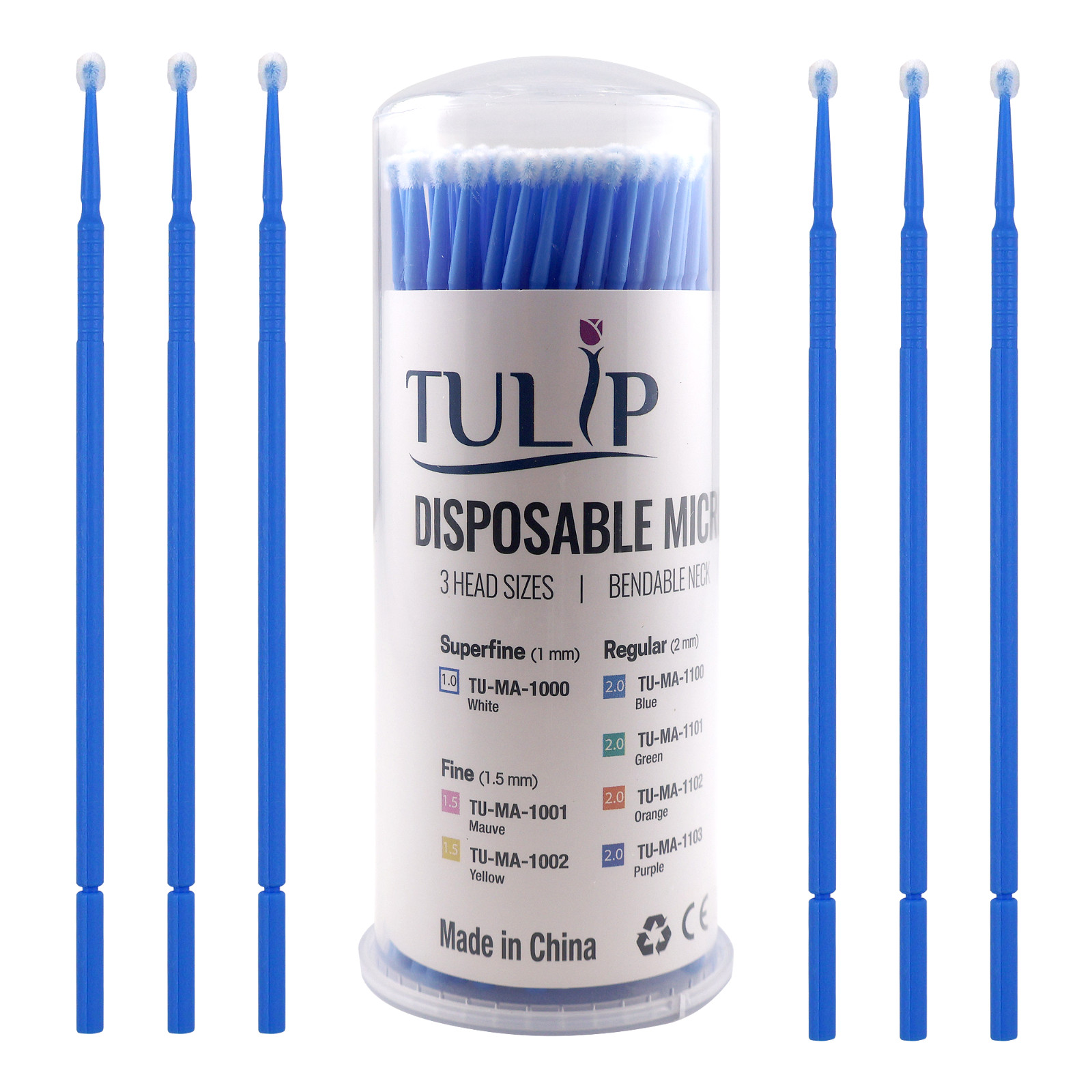400 Dental Micro Applicator Brushes 2.0mm Blue Regular Disposable Bendable