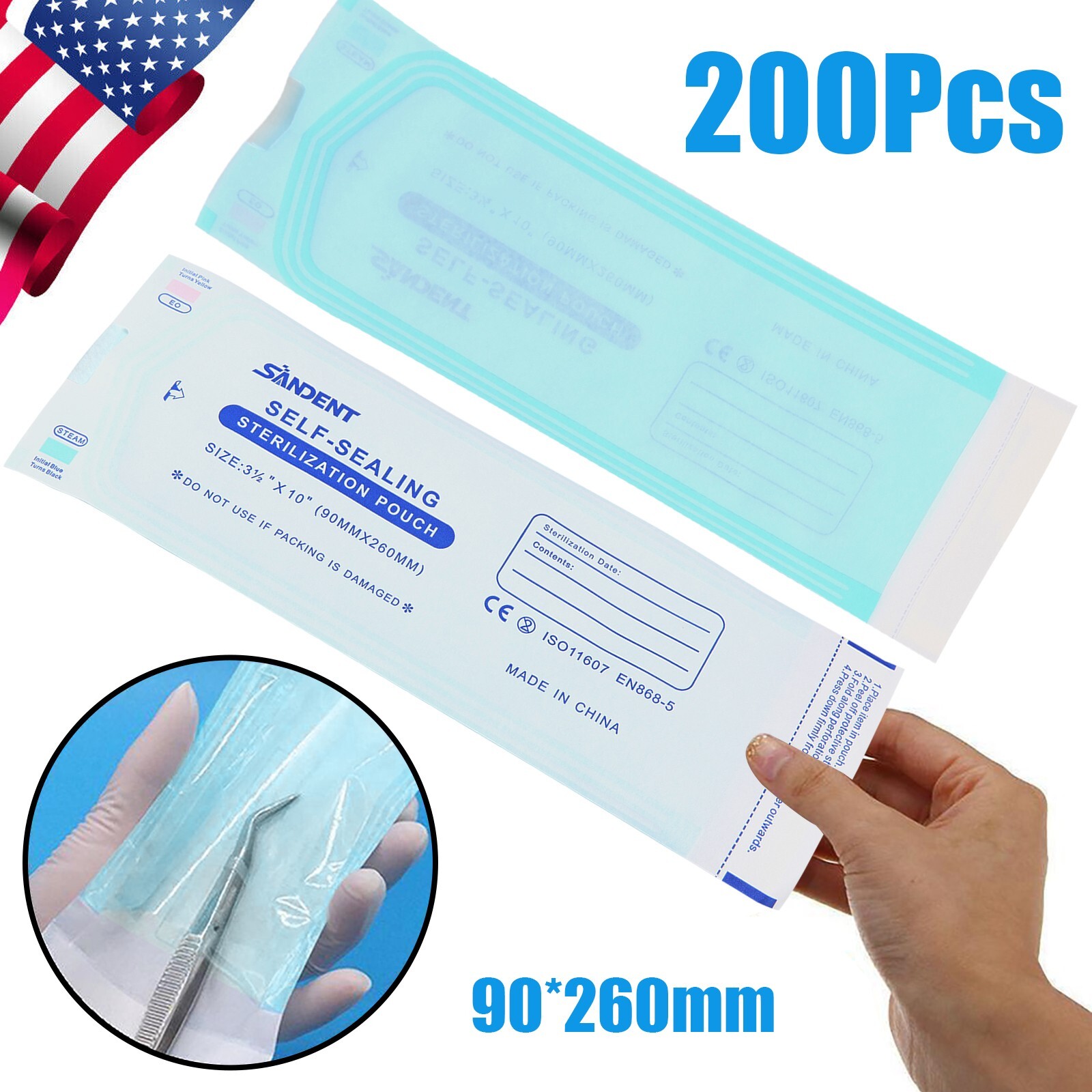 200Pcs Sterilization Pouches- 3.5 ” x 10 ” Dental Self Seal Pouch Bag