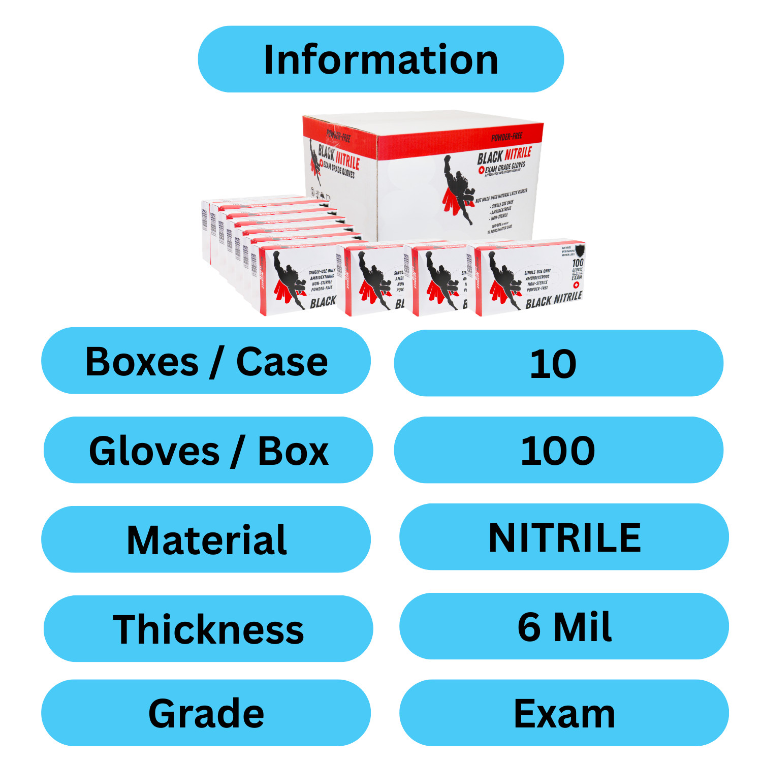 1000 Pcs Black Nitrile 6 Mil Powder Free Gloves X-Large