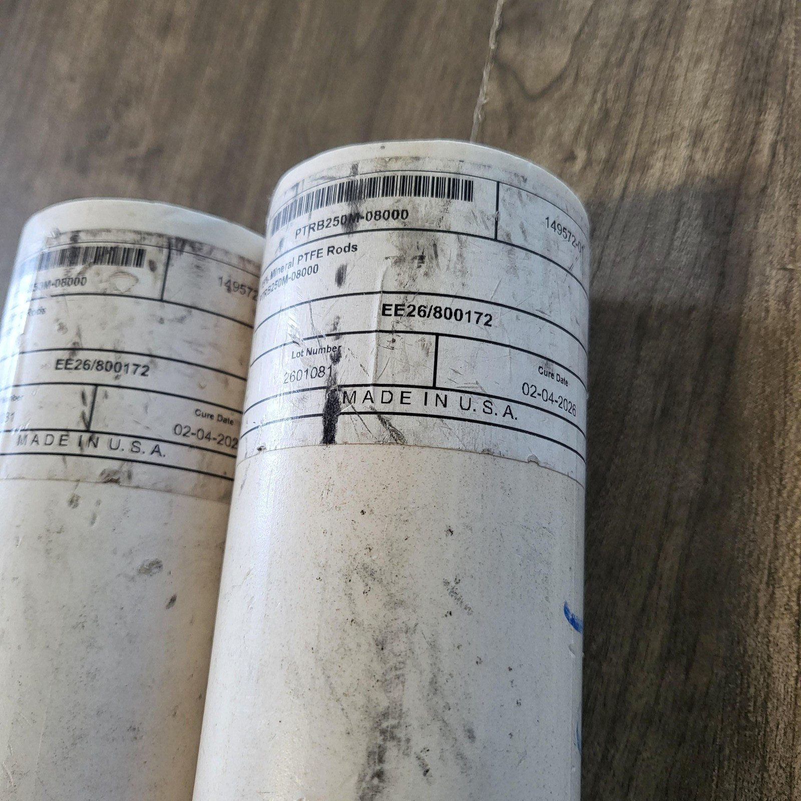 15% Mineral PTFE Round Rod Stock PTRB250M-08000 2-1/2 In Dia White Lot 2 USA