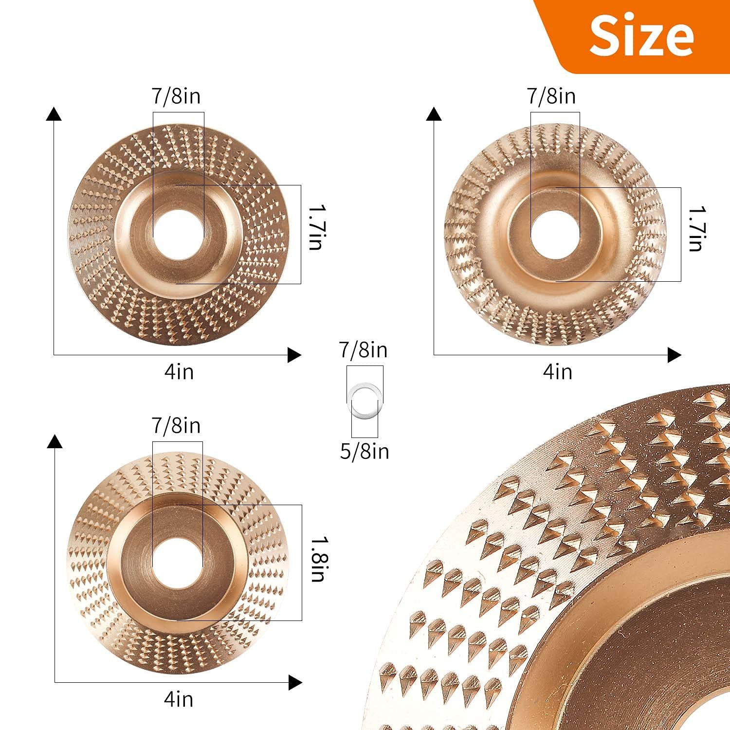 3Pcs Wood Shaping Wheel with Reducer Bushings For 4 4.5 Inch Grinder