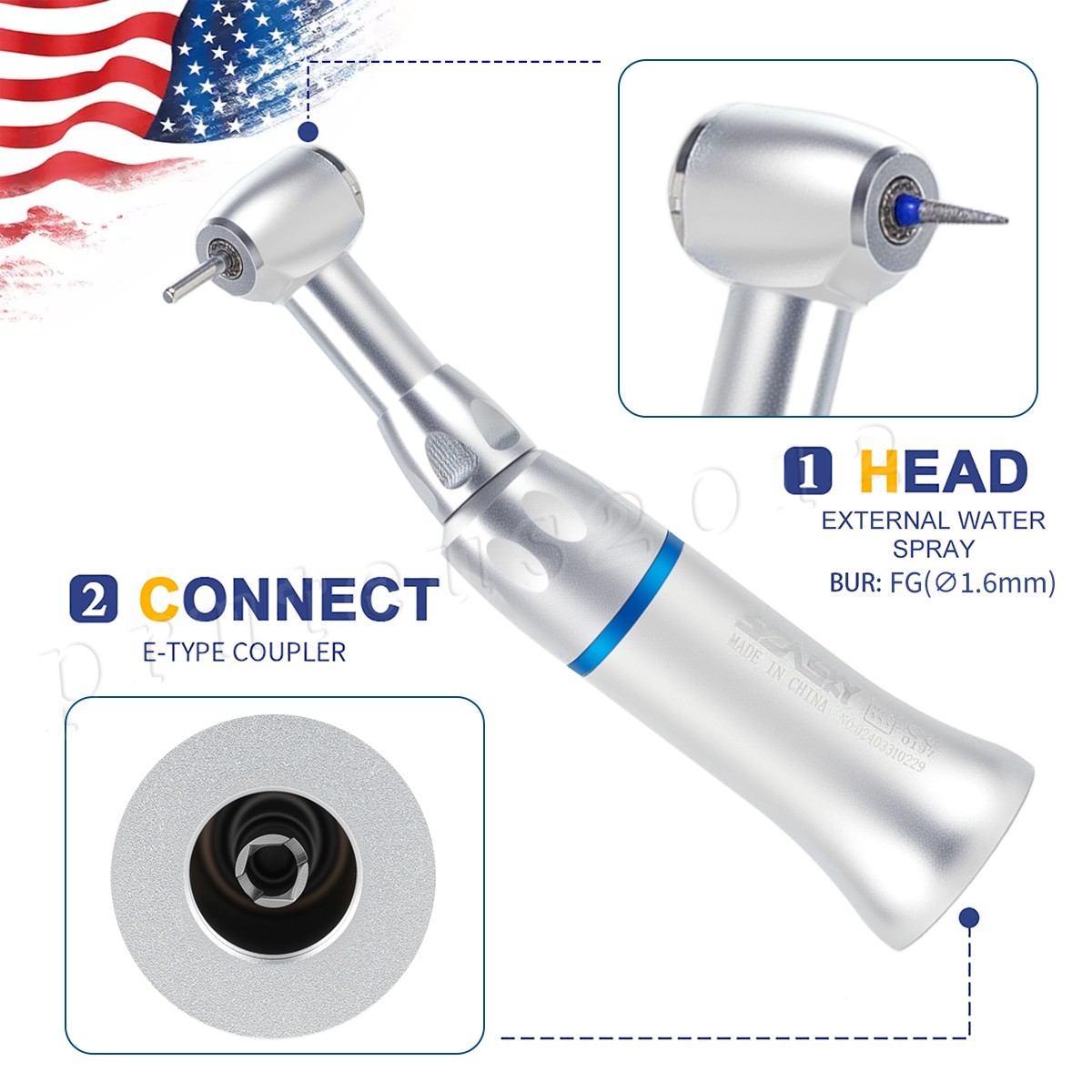 SEASKY Dental Contra Angle Handpiece FG 1.6mm E type Low Speed Push Button