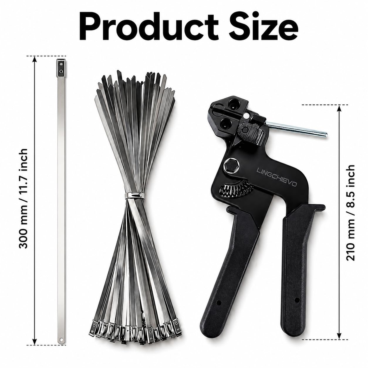 Heavy Duty Metal Zip Tie Gun Tool with 100 PCS 11.7 Stainless Steel Cable Ties