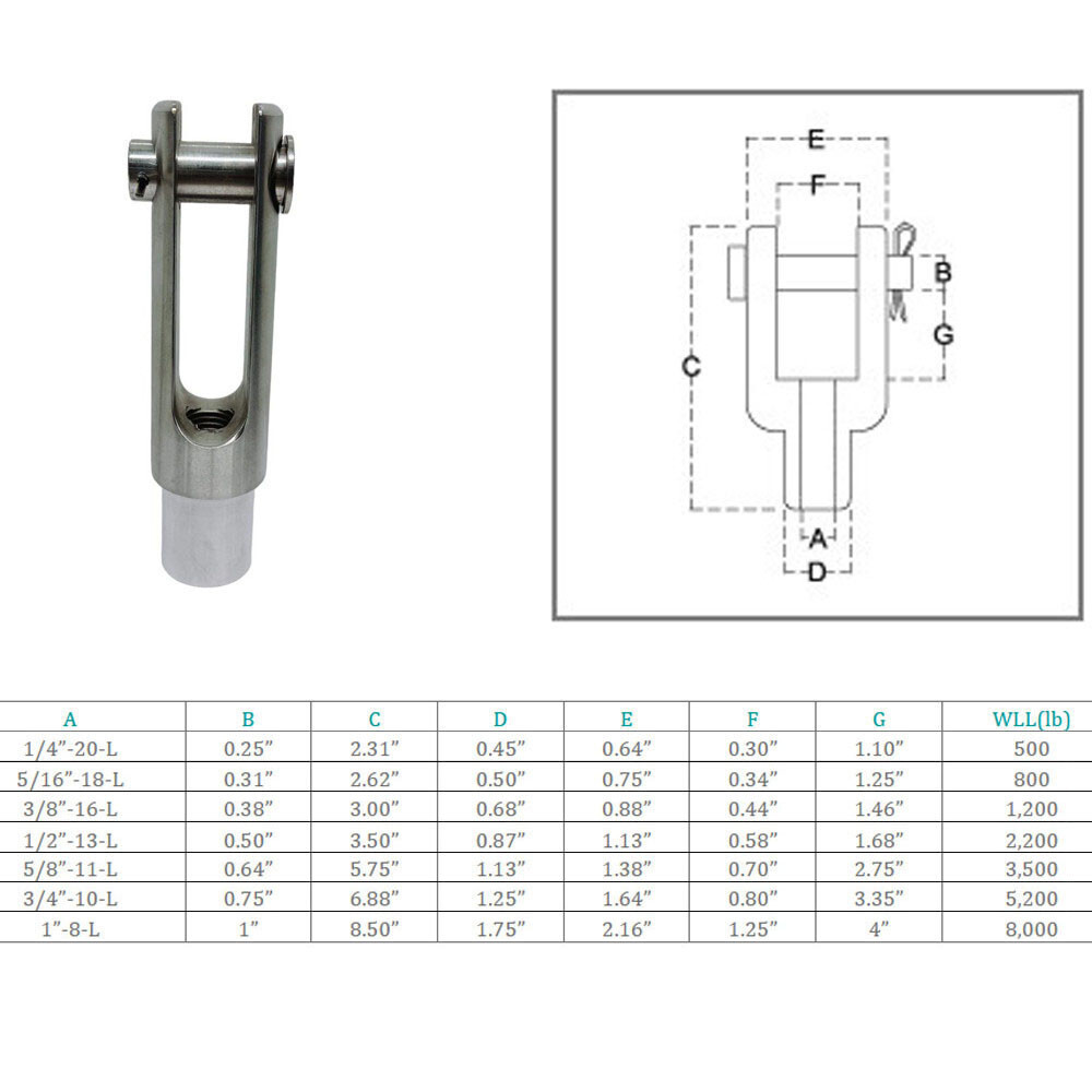 Marine Stainless Steel T316 Left Handed Threaded Yoke End