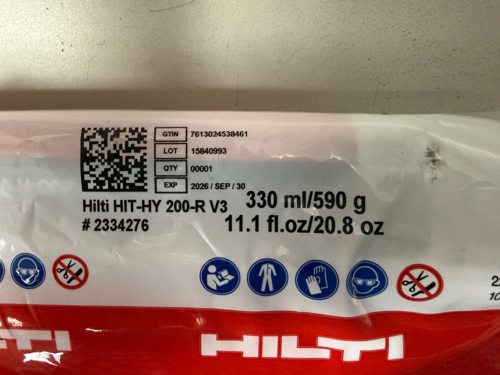 Hilti HIT-HY 200-R V3 Epoxy Adhesive 11.1 fl. oz. (2334276) Exp. 09/30/26