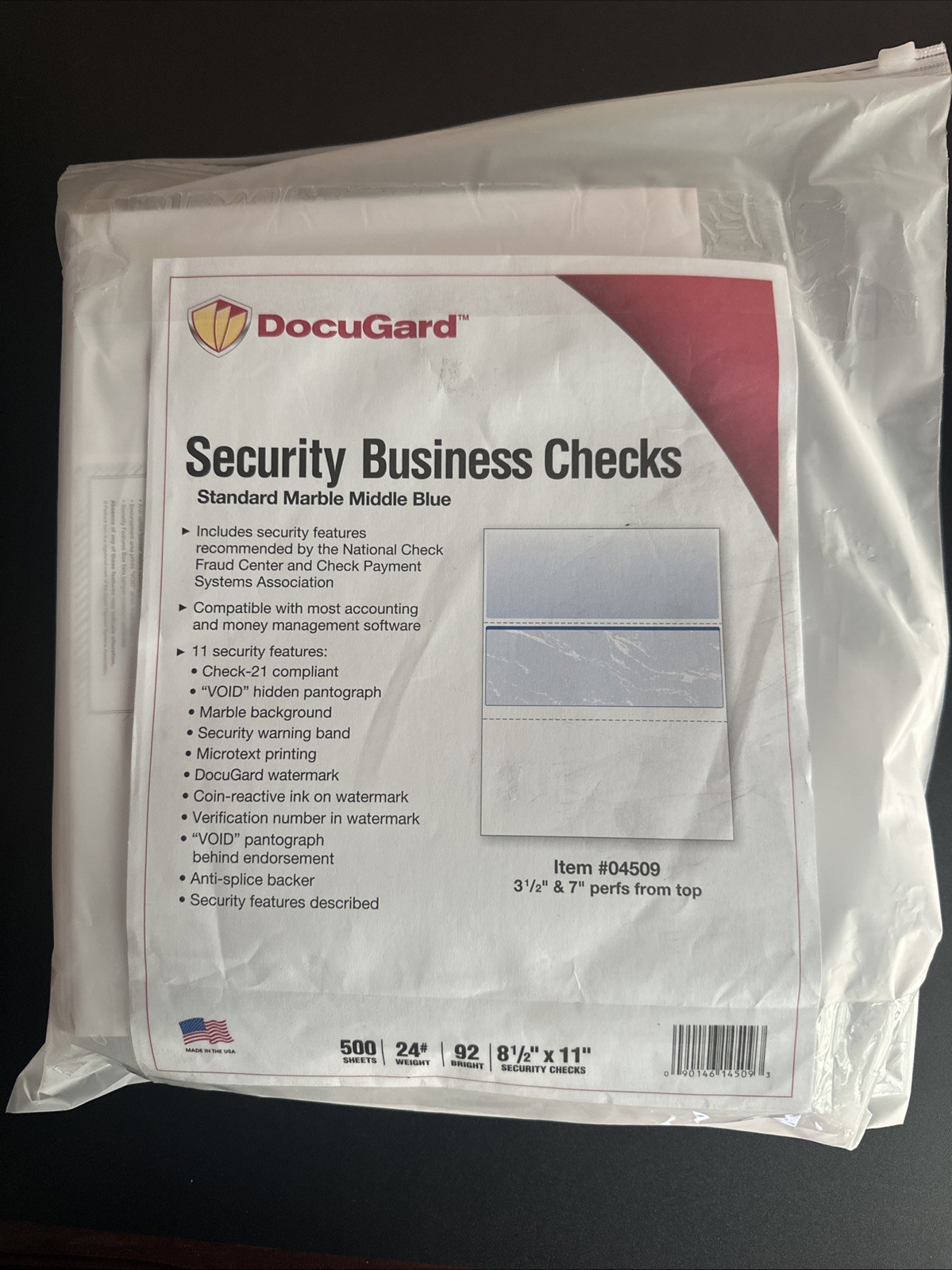 Docugard Check Paper – Letter – 8.50″ X 11″ – 24 Lb – 500 / Ream – Blue (04509)