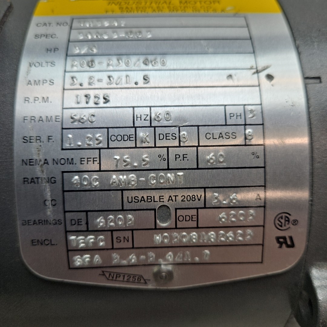 Baldor VM3542 Reliance Industrial Motor 3/4 Hp 3Ph 1725Rpm 208-230/460 Used LT4
