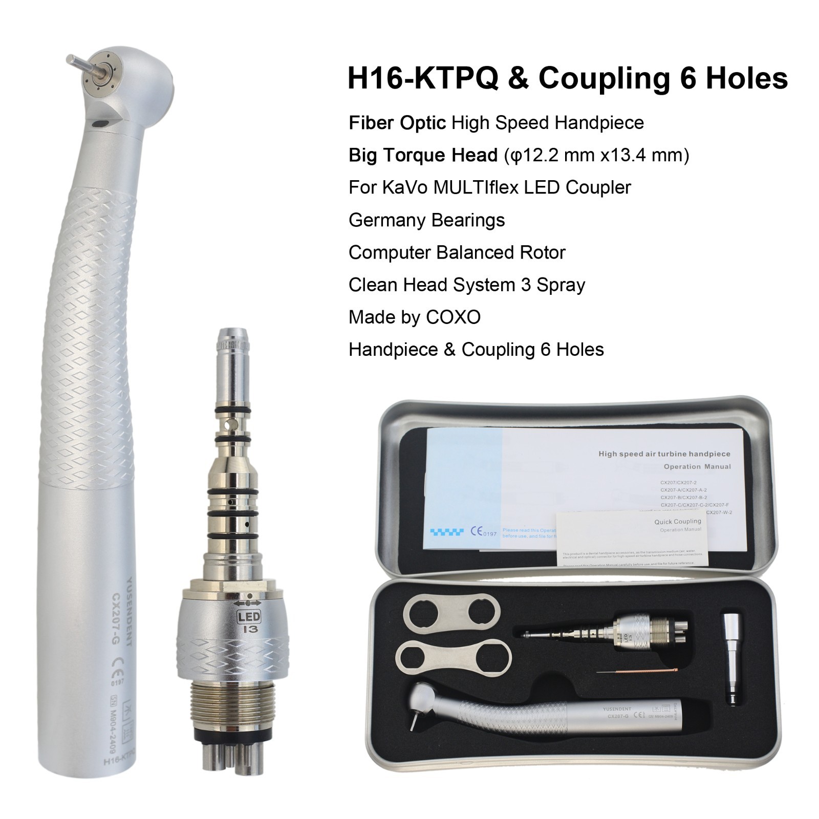 COXO Dental High Speed Handpiece Fiber Optic For KaVo MULTIflex Coupler 4 6 Hole