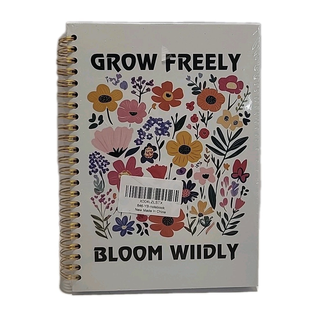 Grow Freely Journal Notebook Gold Spiral Binding Pink Floral Bloom Wildly