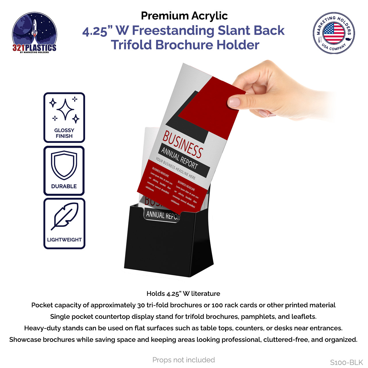 50 Pack Black Tri Fold Literature Brochure Holder 4×9 Acrylic Display