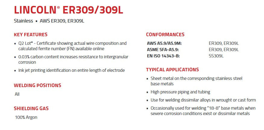 ER309L 1/8″ x 18″ 0.5-Lb Stainless Steel TIG Welding Filler Rod (8pcs) ER309