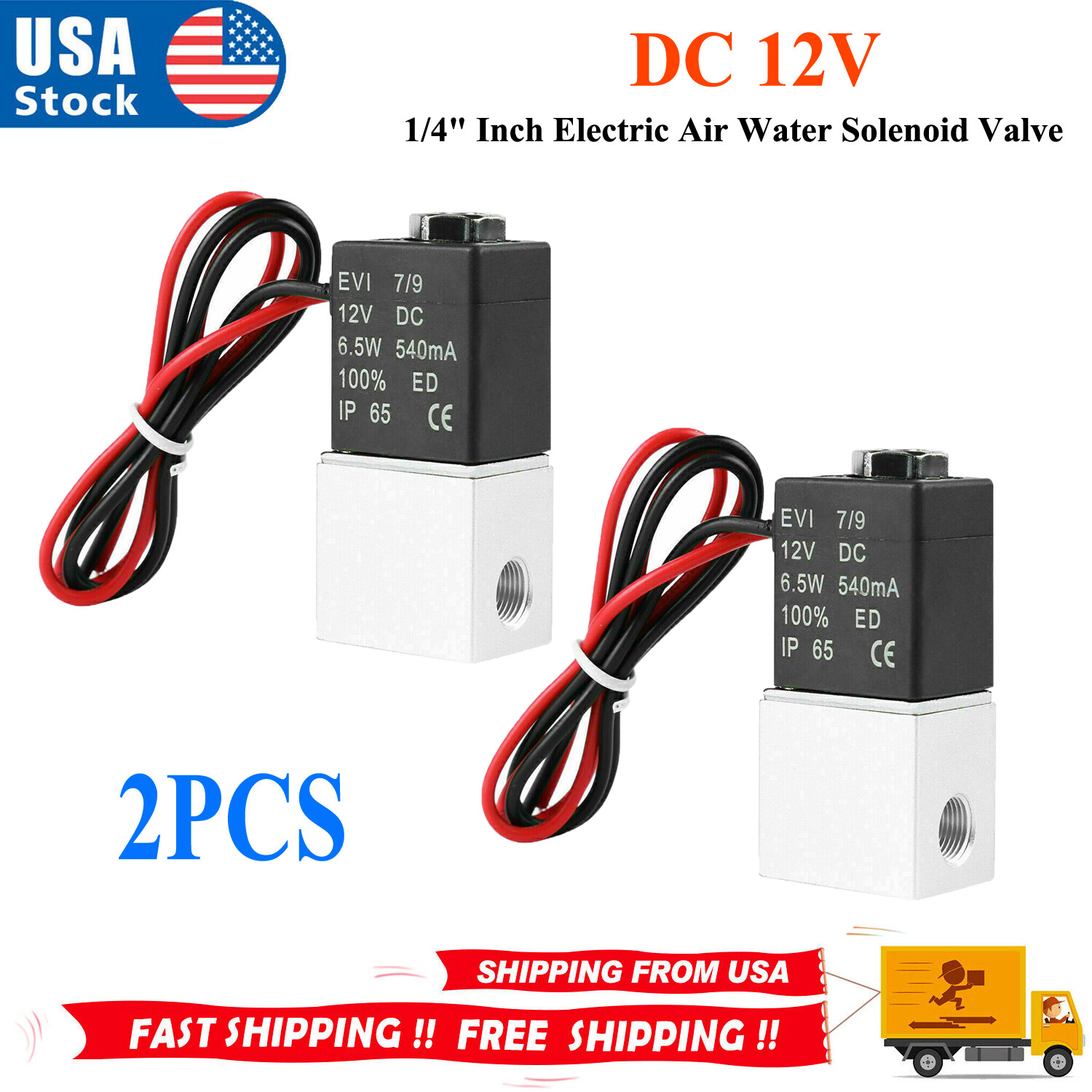 2PCS 1/4″ Fast Response Electric Air Water Solenoid Valve 12V DC Normally Closed