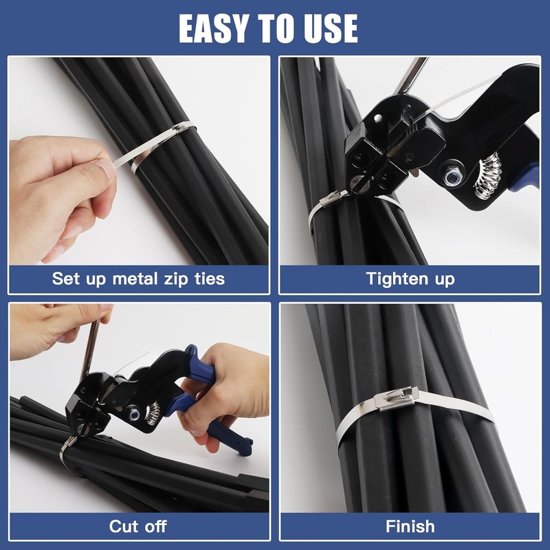 Stainless Steel Cable Tie Gun Set – Heavy Duty Metal Zip Tie Tool Kit with 150PC
