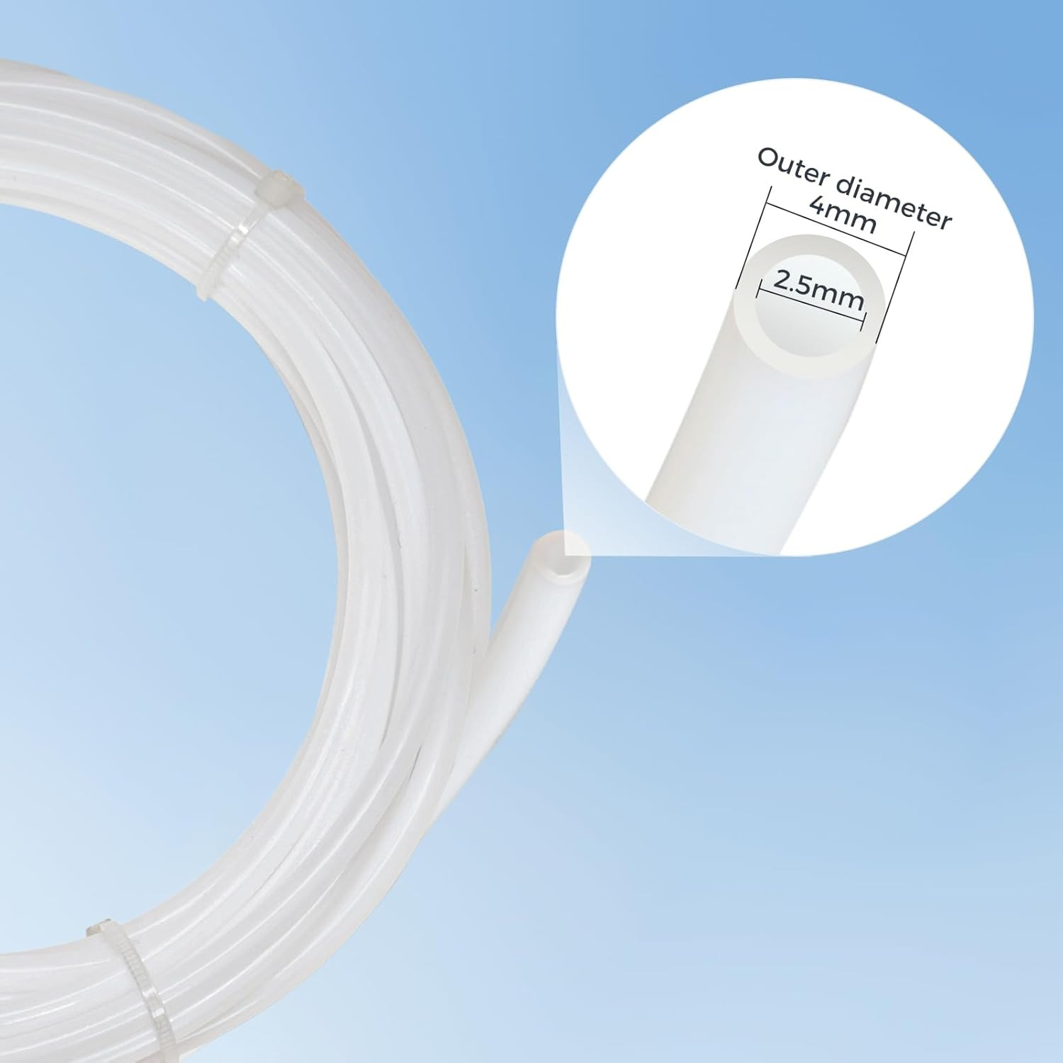 PTFE Tube 2.5Mm ID 4Mm OD, Length 5M/16.4Ft, with 2 Couplers & Tubing