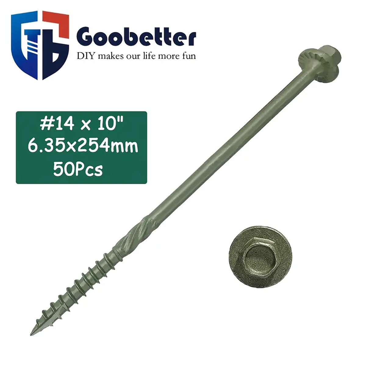 Heavy-Duty Green Timber Structural Wood Screws with Hex Socket 14*10″ Extra Long