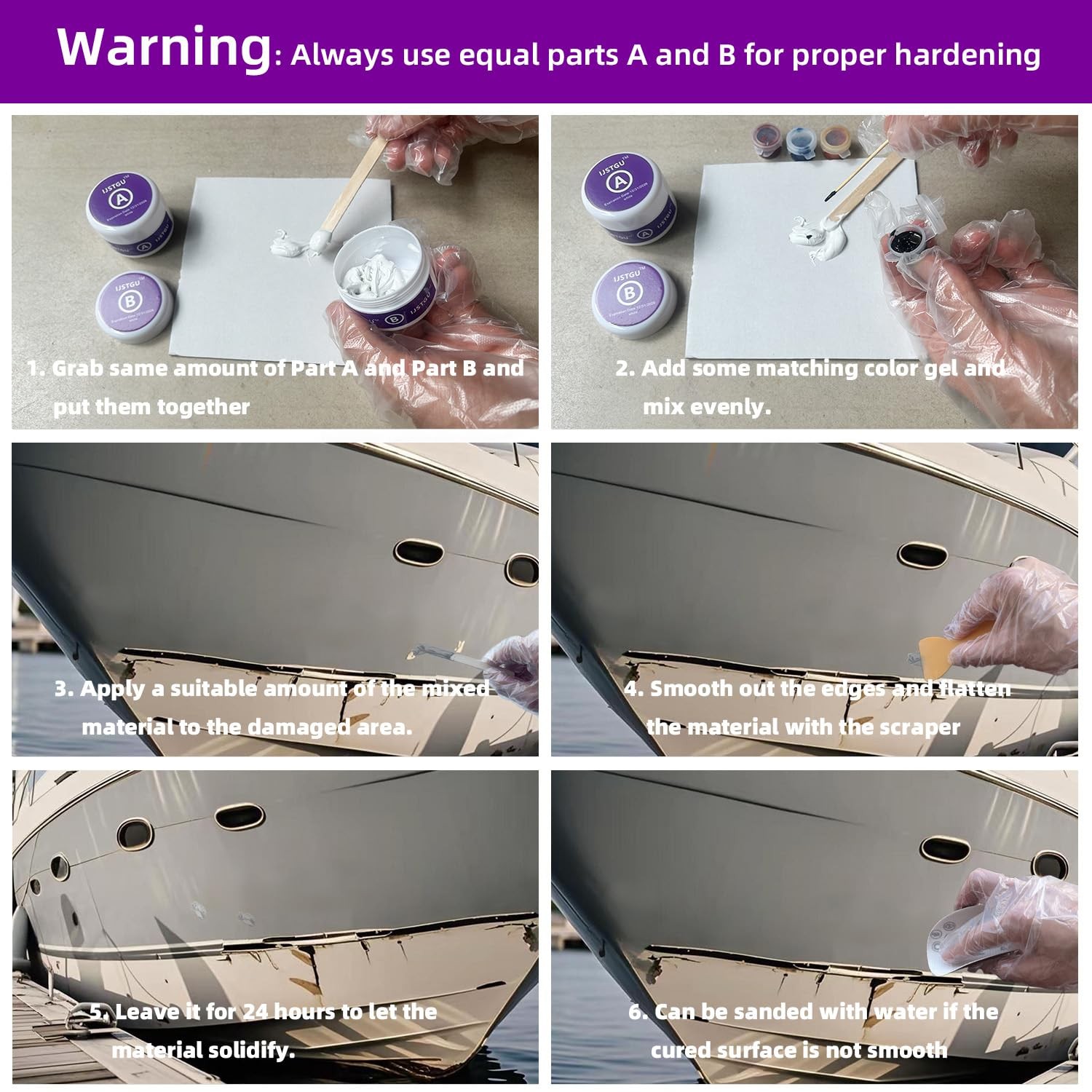 Fiberglass Boat Repair Kit Hole Crack Chip Marine Fiberglass Filler Patch