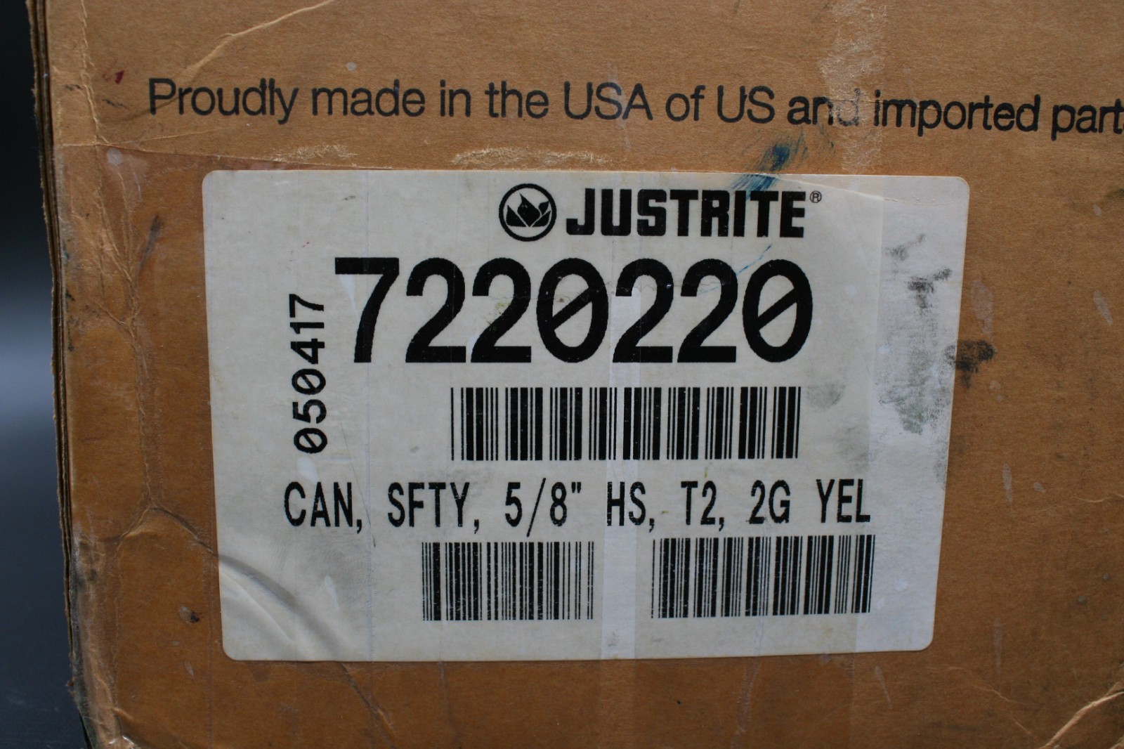 One (1) JUSTRITE 7220220 (ULINE H-1849Y) Safety Can, 2-Gallon, Yellow, Diesel