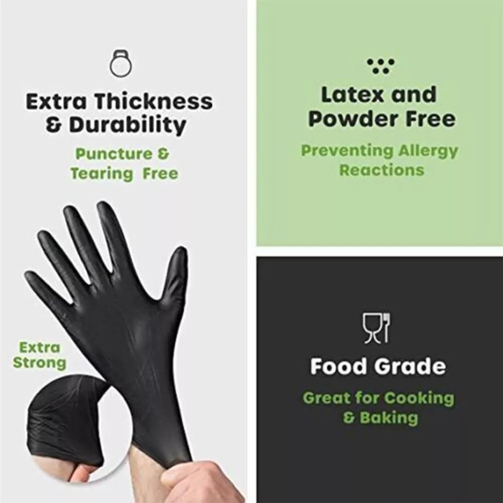 100X Black Nitrile Nitro Powder Free Disposable Gloves – Heavy Duty 6g Thickness