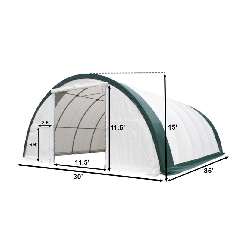 W30’xL85’xH15′ Single Truss Arch Storage Shelter 22ozPVC Canvas Building Shelter