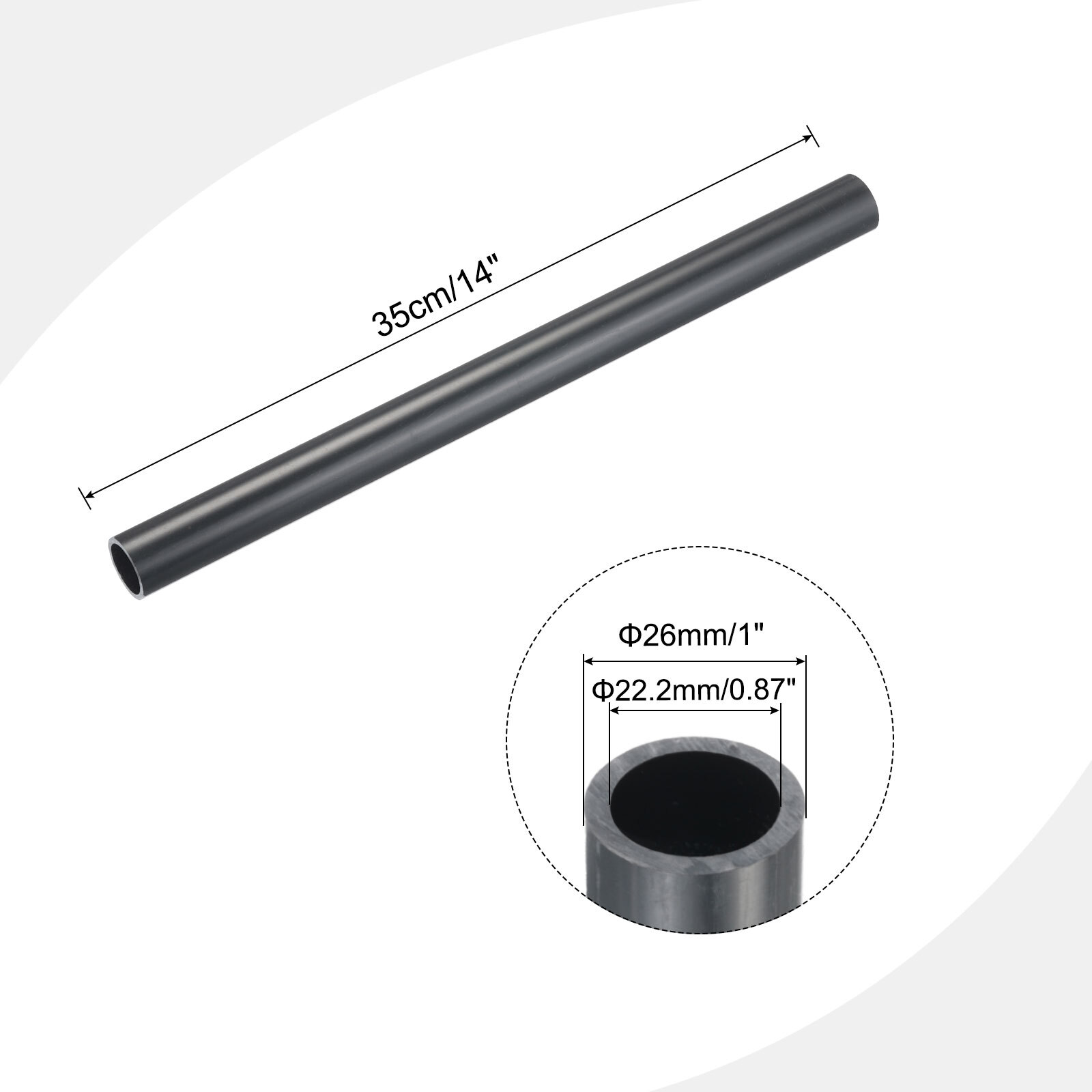 PVC Rigid Round Pipe 7/8″ ID 1″ OD 14″ Dark Grey High Impact