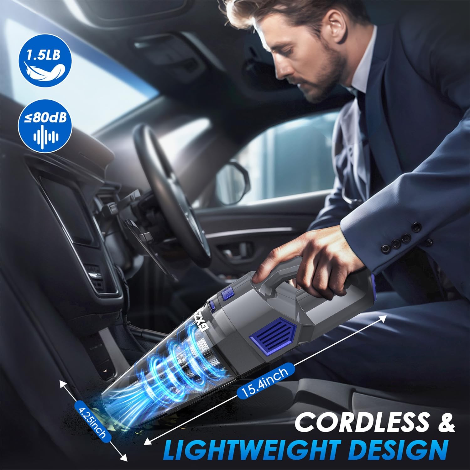 Gxzsk Handheld Vacuum Cordless, 15000PA Strong Suction Hand Gray & Deep Blue