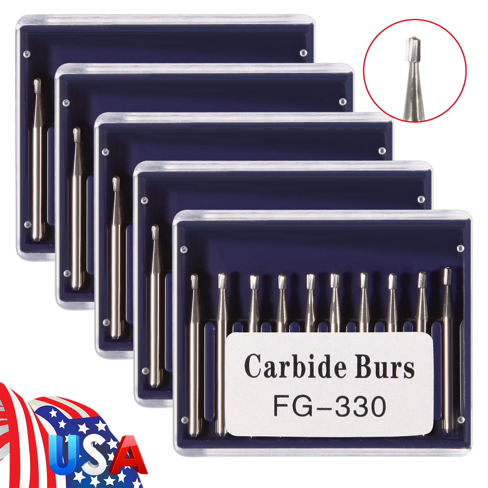 10-50PCS Dental Carbide Burs Tungsten Steel Bur FG # 330 Pear for High Speed DL