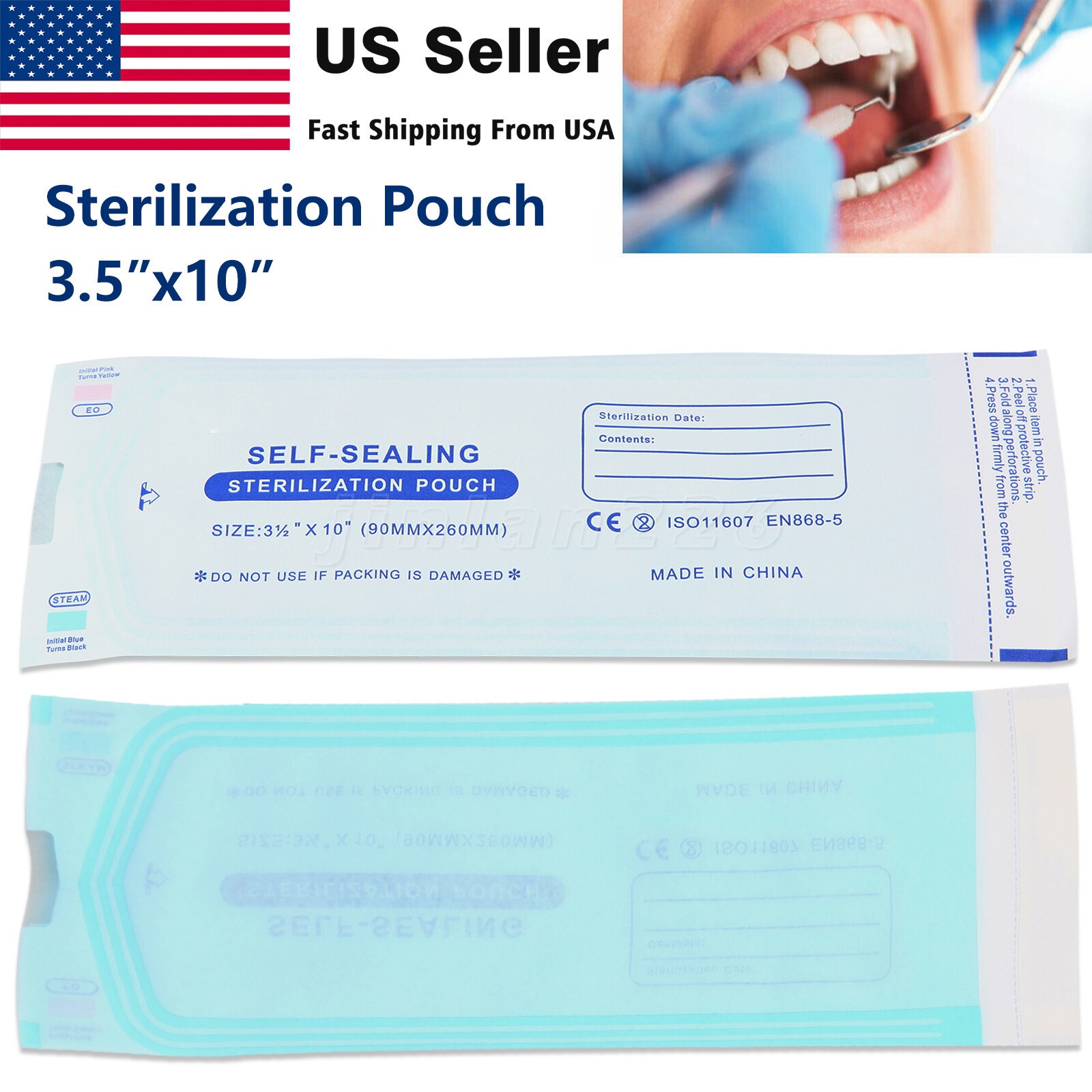 Self-Sealing Sterilization Pouches 3.5″ x 10″ 200 Pcs / Box pa