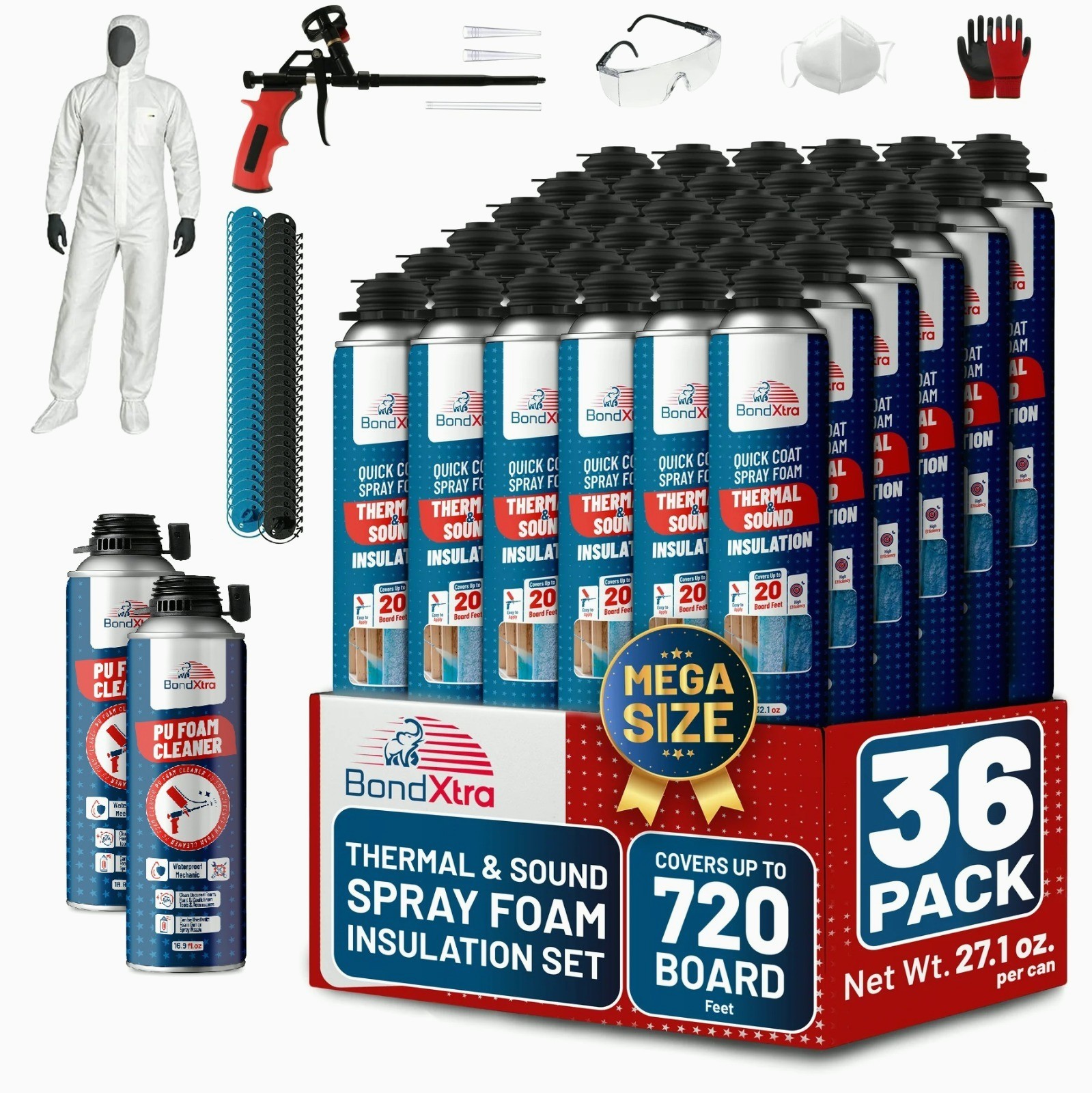 BondXtra Spray Foam Insulation Kit (36 x 32.80 oz/930 gr720 Brd ft) Self Expan