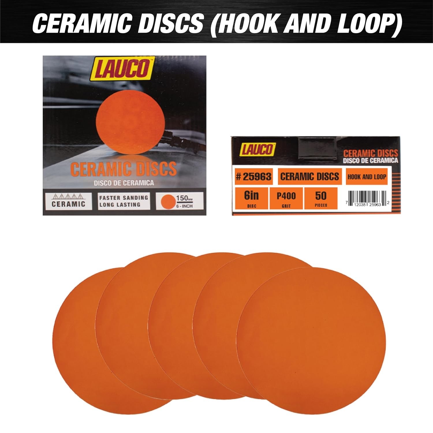 Premium 6″ Hook and Loop Sanding Ceramic Discs (Box of 50) – (GRIT-400) 25963