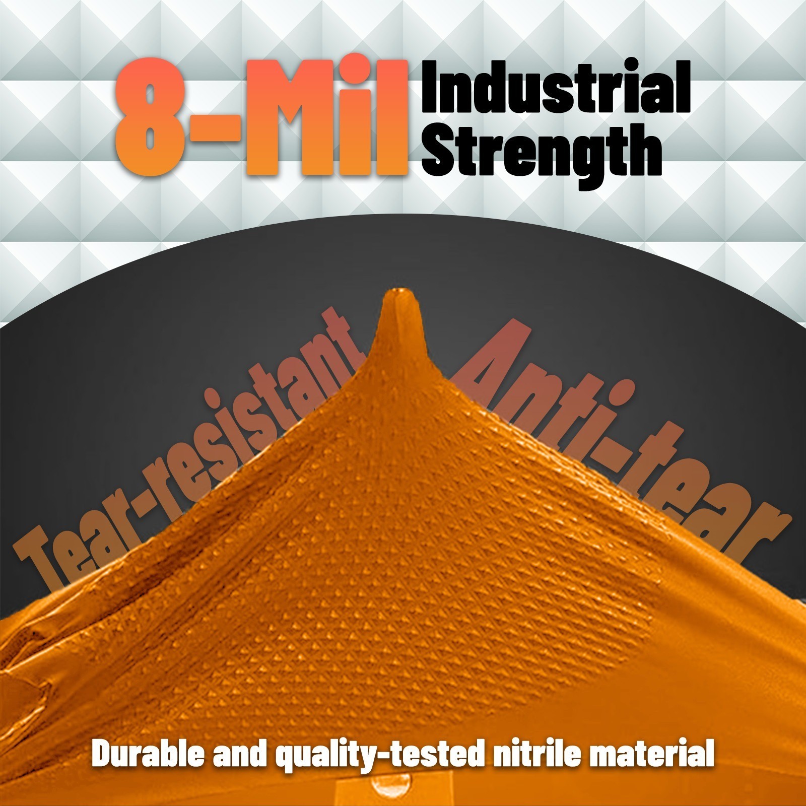 8 Mil Heavy-Duty Orange Nitrile Gloves | Diamond Grip, Latex-Free (3-Pack)