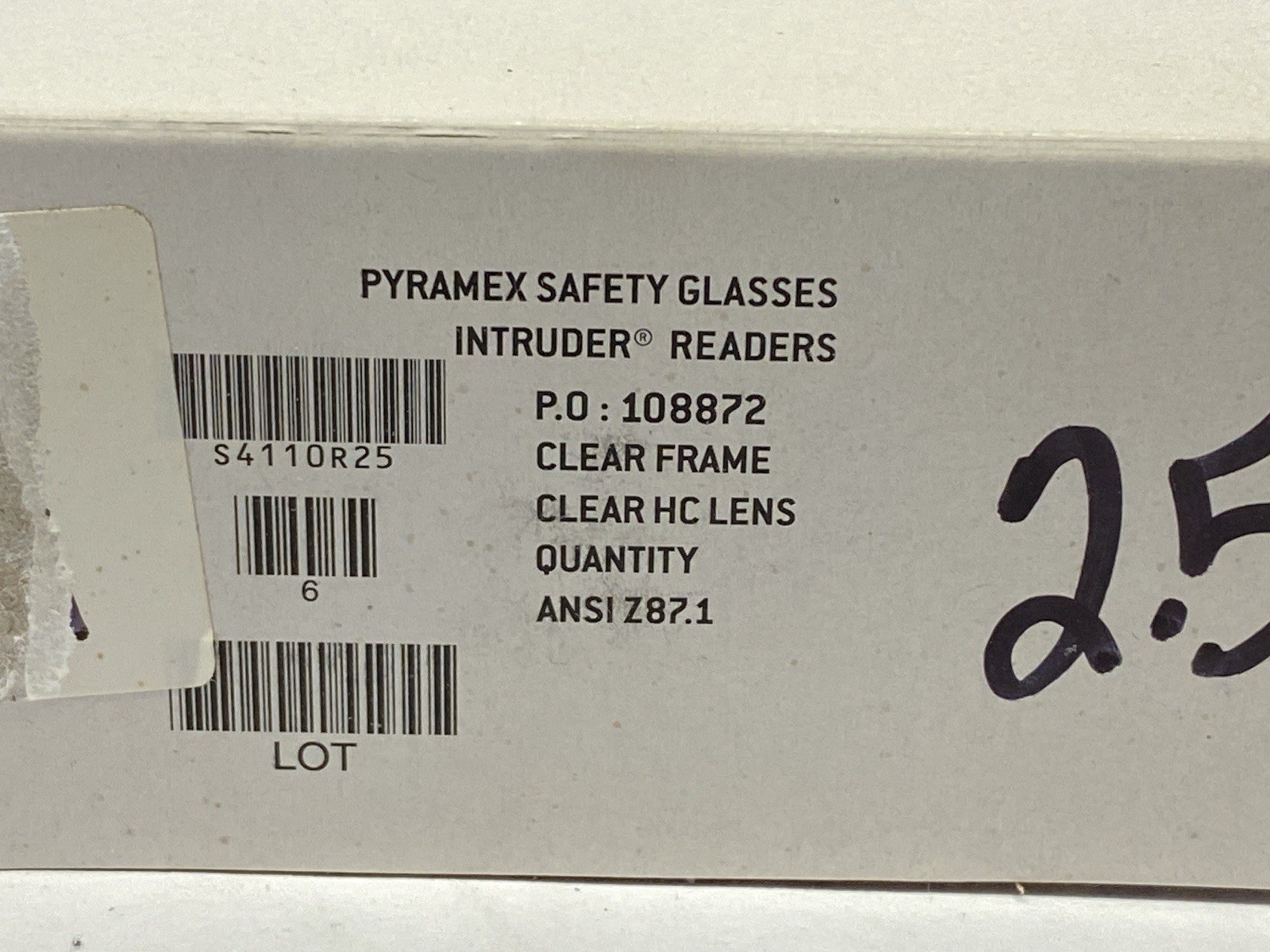 Pyramex S4110R25 Intruder Clear Safety Glasses Bifocal 2.5x BOX OF 6