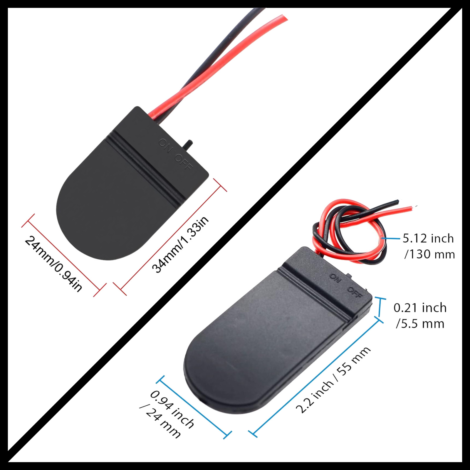 Battery Holder CR2032 Button Cell Case ON/OFF Switch Coin 6 Volt Output 2032 6V