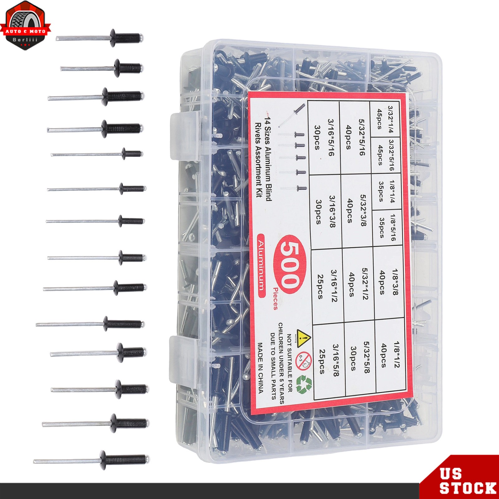 For indoor and outdoor use 500 × rivet kits 3/32″ 1/8″ 5/32″ 3/16″(14 Size)