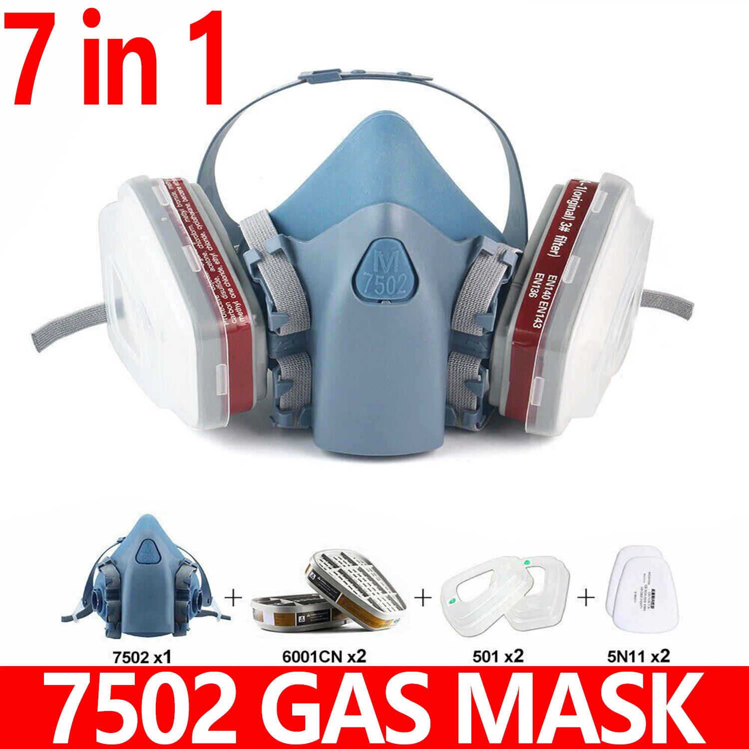 7 in1 7502 Painting Spray Half Face Gas Mask Chemical Epoxy Resin Respirator PPE