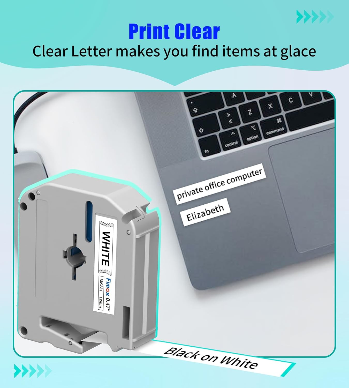 4pk Label Maker Tape 12mm 0.47 – fits Brother M-K231s P-Touch BLACK on WHITE
