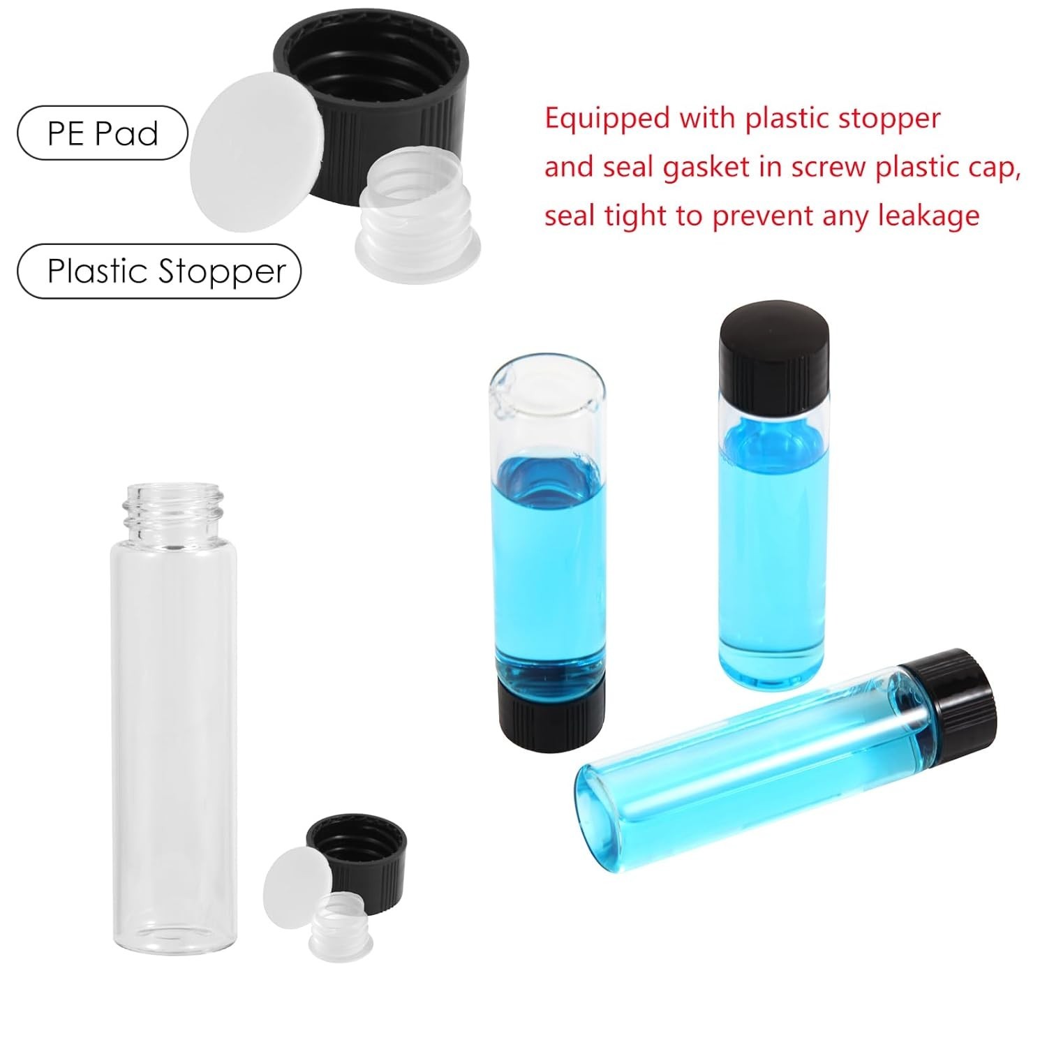 Durable 20ml Borosilicate Glass Vials – Leak-Proof with Caps & Stoppers (12PCS)