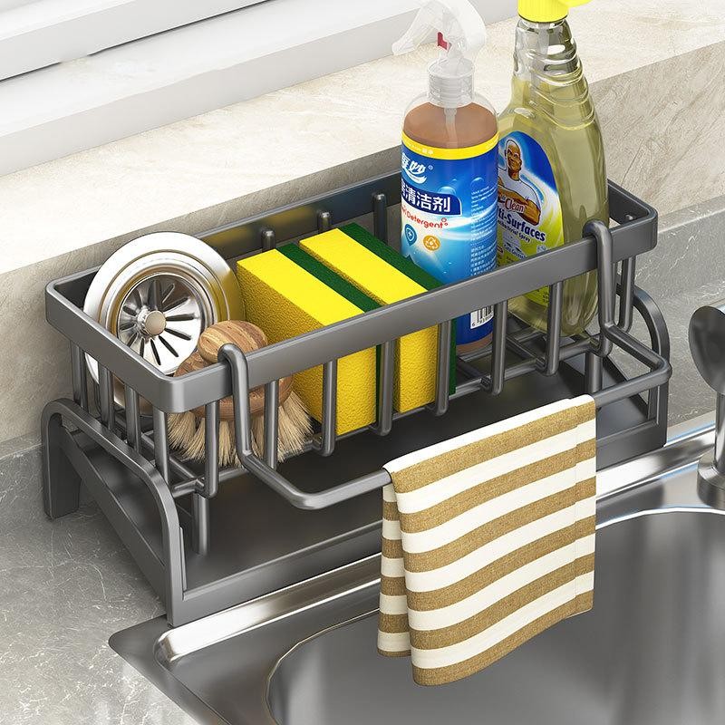 “Stainless Steel Sink Drain Rack—sponge, Soap, and Towel Storage Holder”