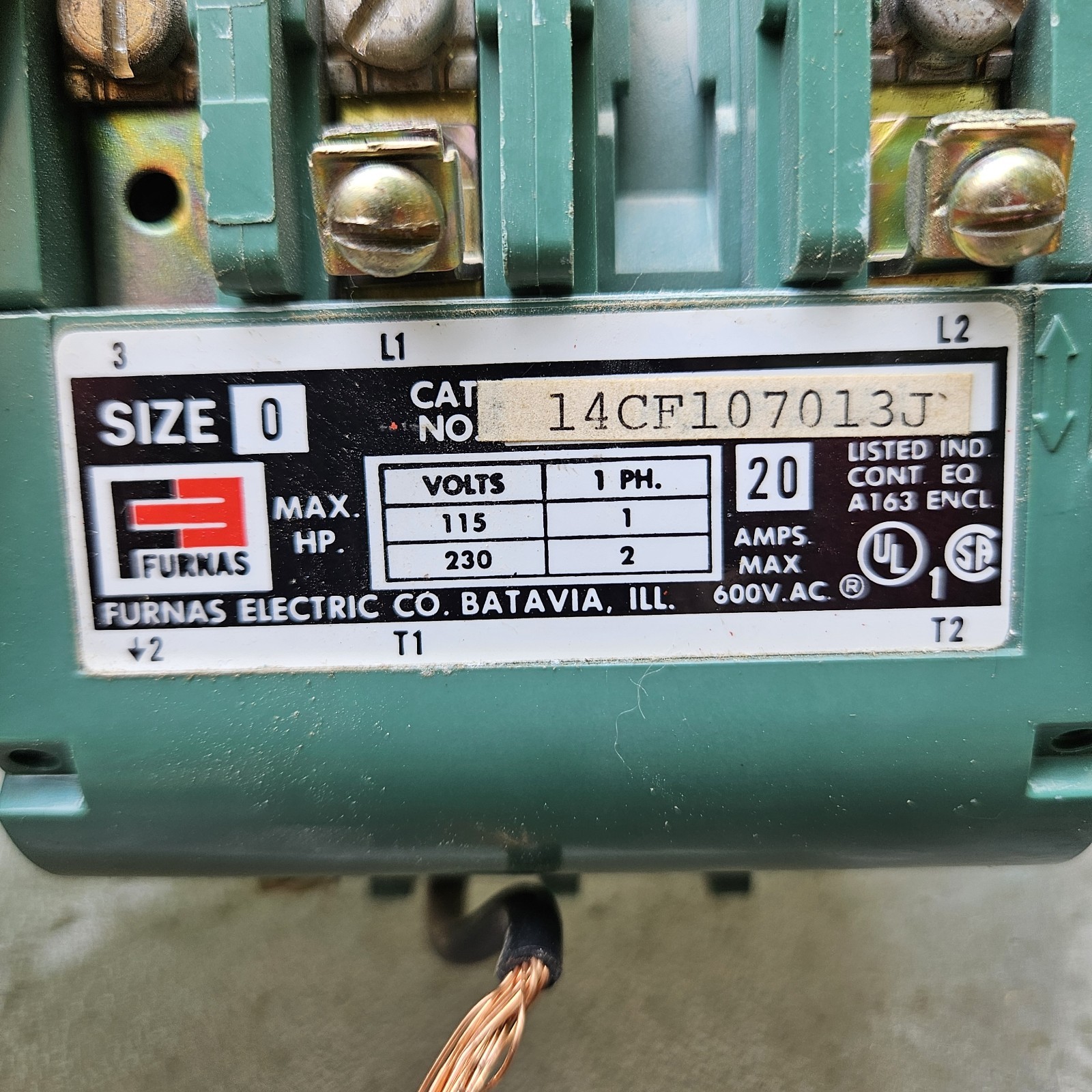 FURNAS 14CF107013J SIZE 0 MAGNETIC STARTER 3P 115/230V COIL 20V 600Amps