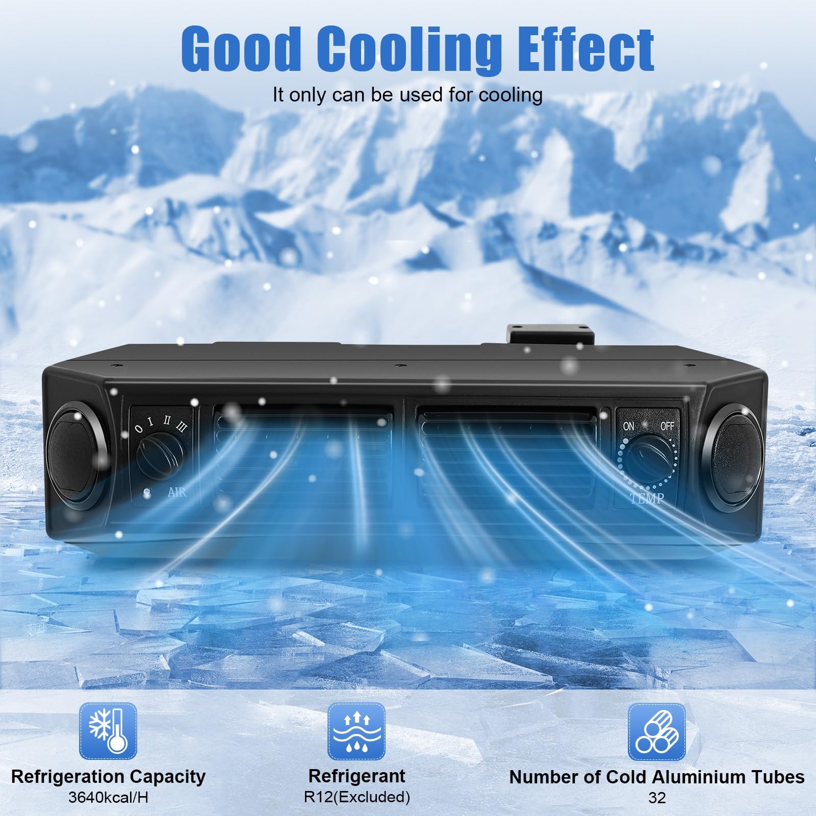 12V Universal A/C Evaporator 3-Speed Split System Car Truck 80W Underdash BLACK