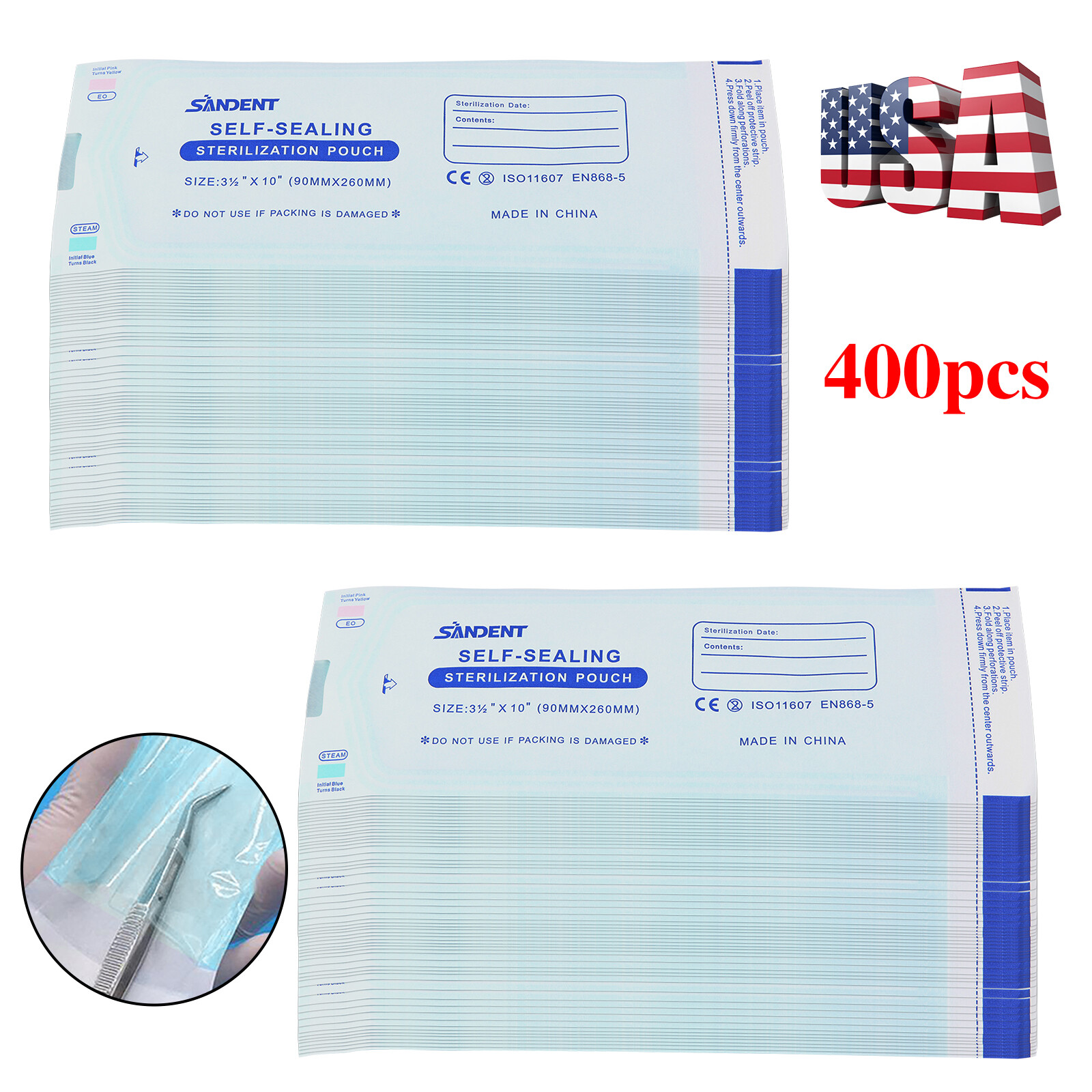 1000 3.5″ x 10″ Dental Sterilization Pouches Sterilizer Autoclave Bags Tool Nail