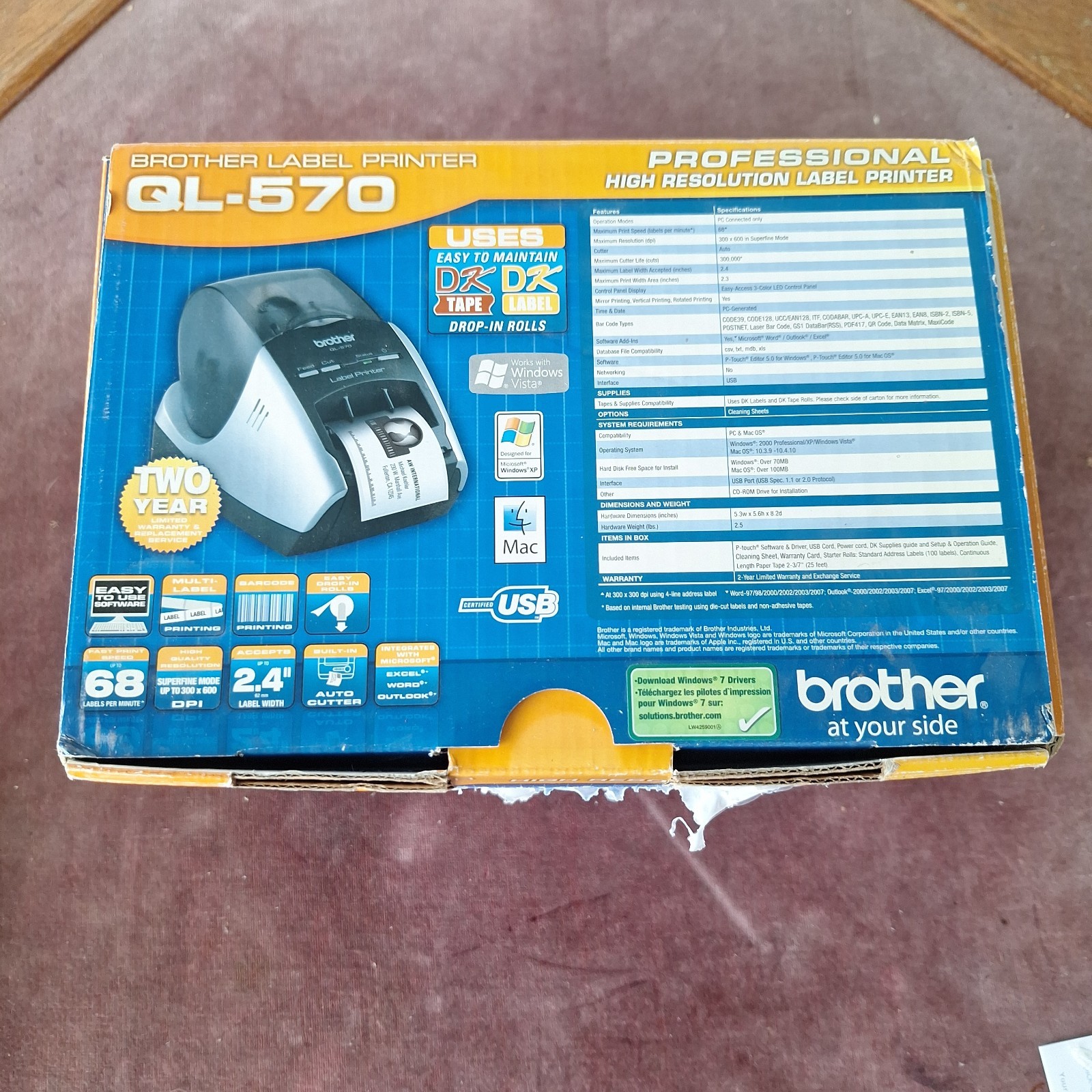 Brother QL-570 Professional Label Printer High Resolution Incomplete Open Box